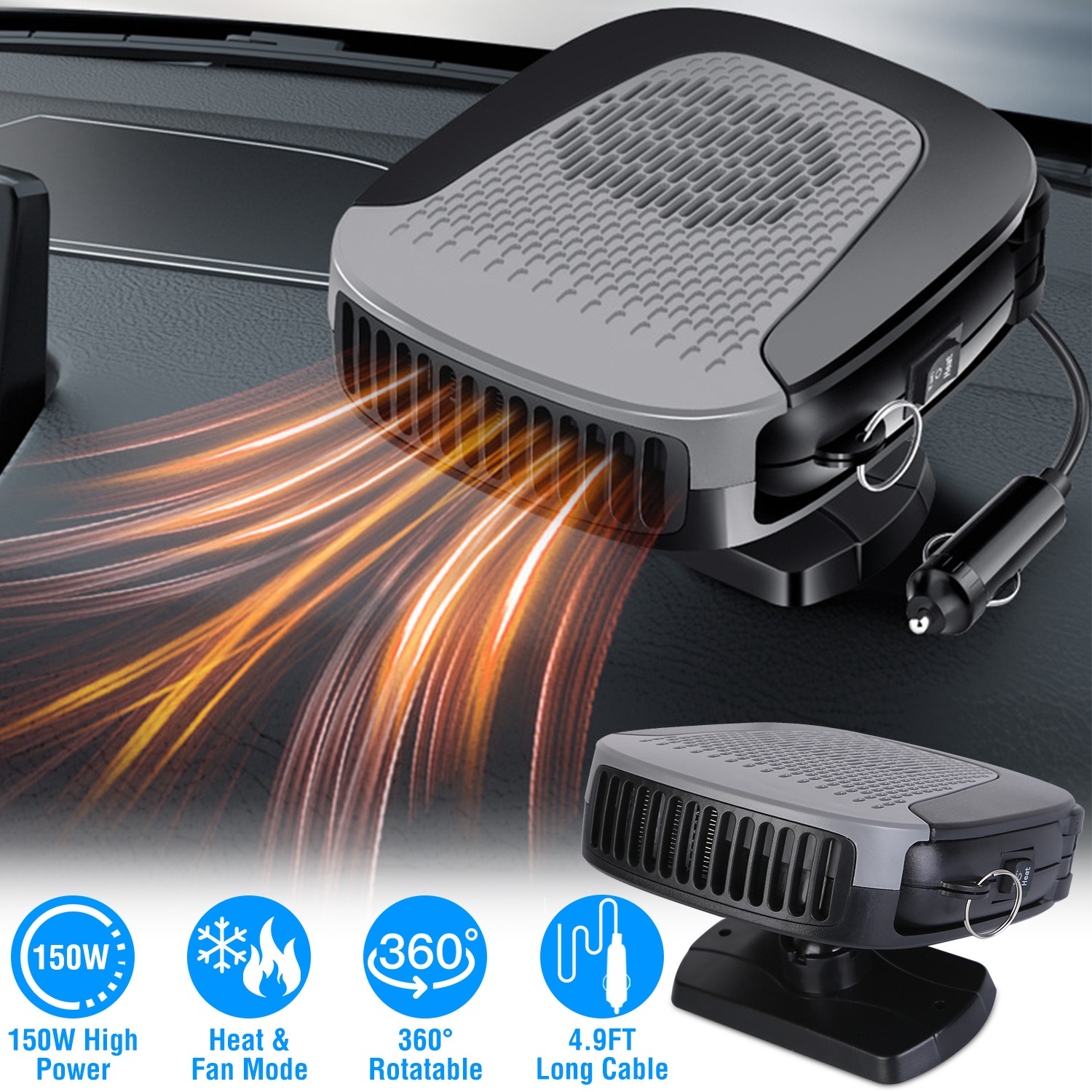 12V 150W Portable Car Auto Heater Heating Fan 2 in 1 Defroster Demister Windshield Heater Automotive Cooling Fan thumbnail 3