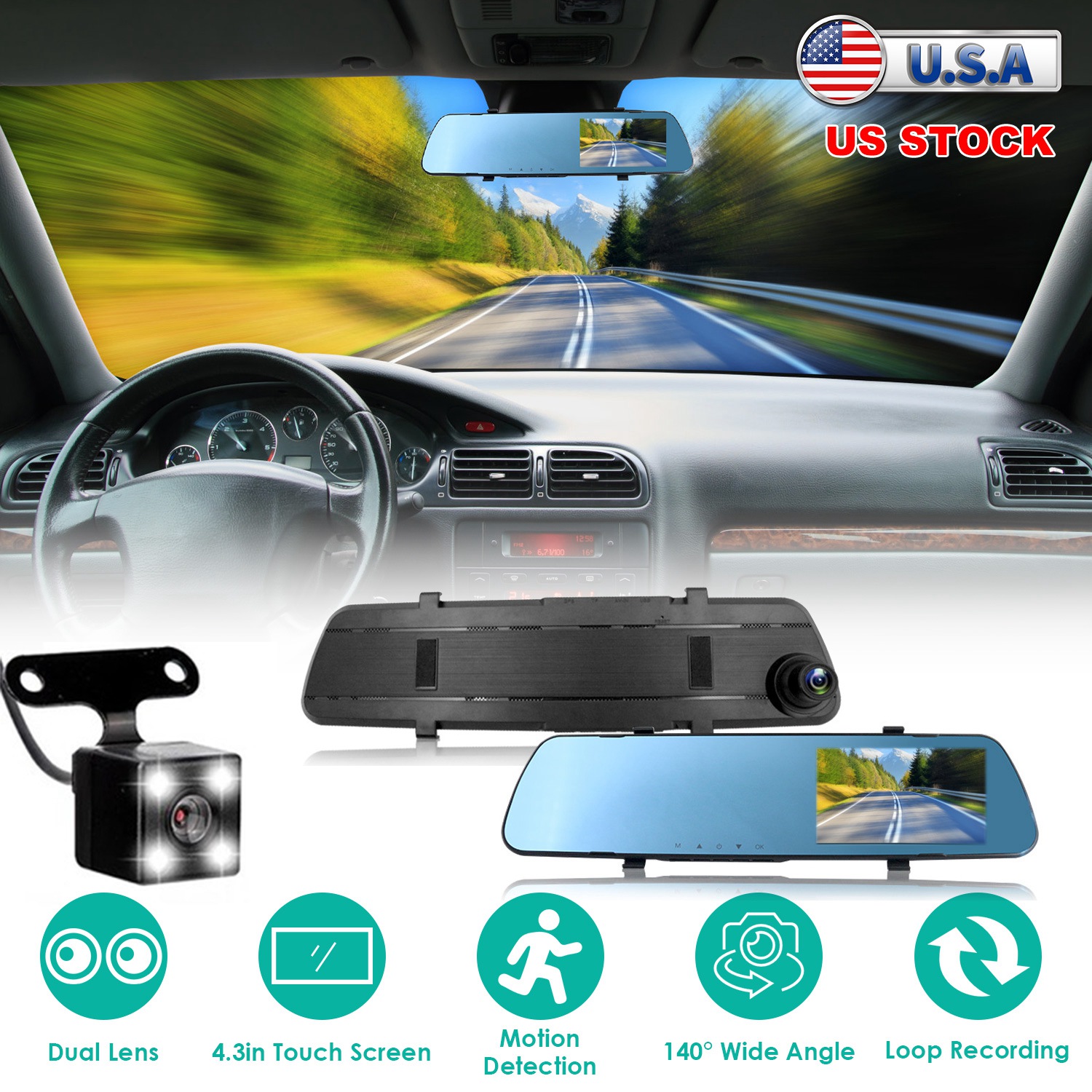 1080P Car DVR 4.3in Camera Dash Cam Camcorder Camera Recorder with 140° Angle Loop Recording Motion Detection Picture-in-Picture Display G-sensor thumbnail 3
