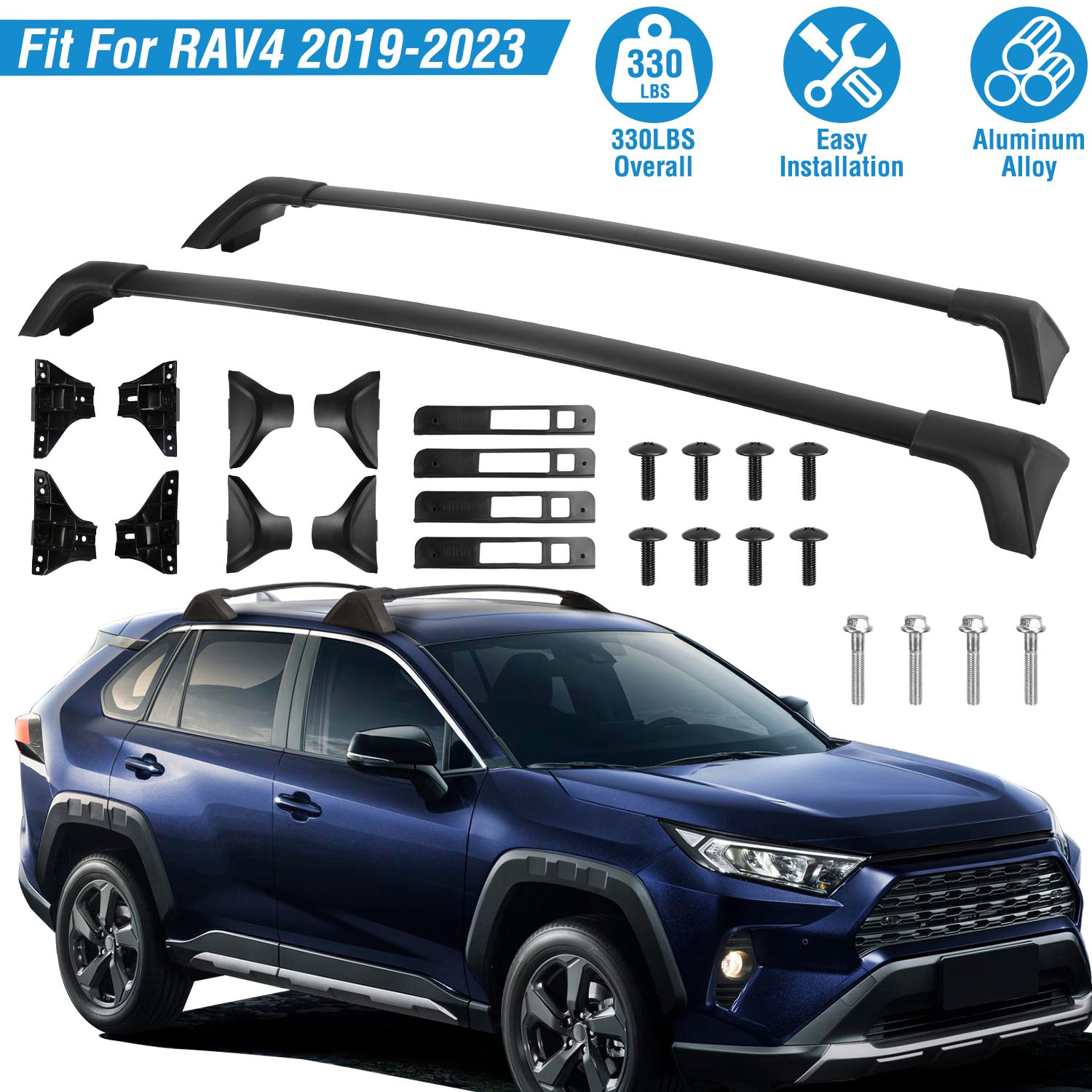 Car Roof Rack Cross Bars Aluminum Alloy Cargo Carrier Rooftop Crossbars Fit for Toyota RAV4 2019-2024 with Side Rails for Cargo Carrier Bag Kayak Bike thumbnail 3