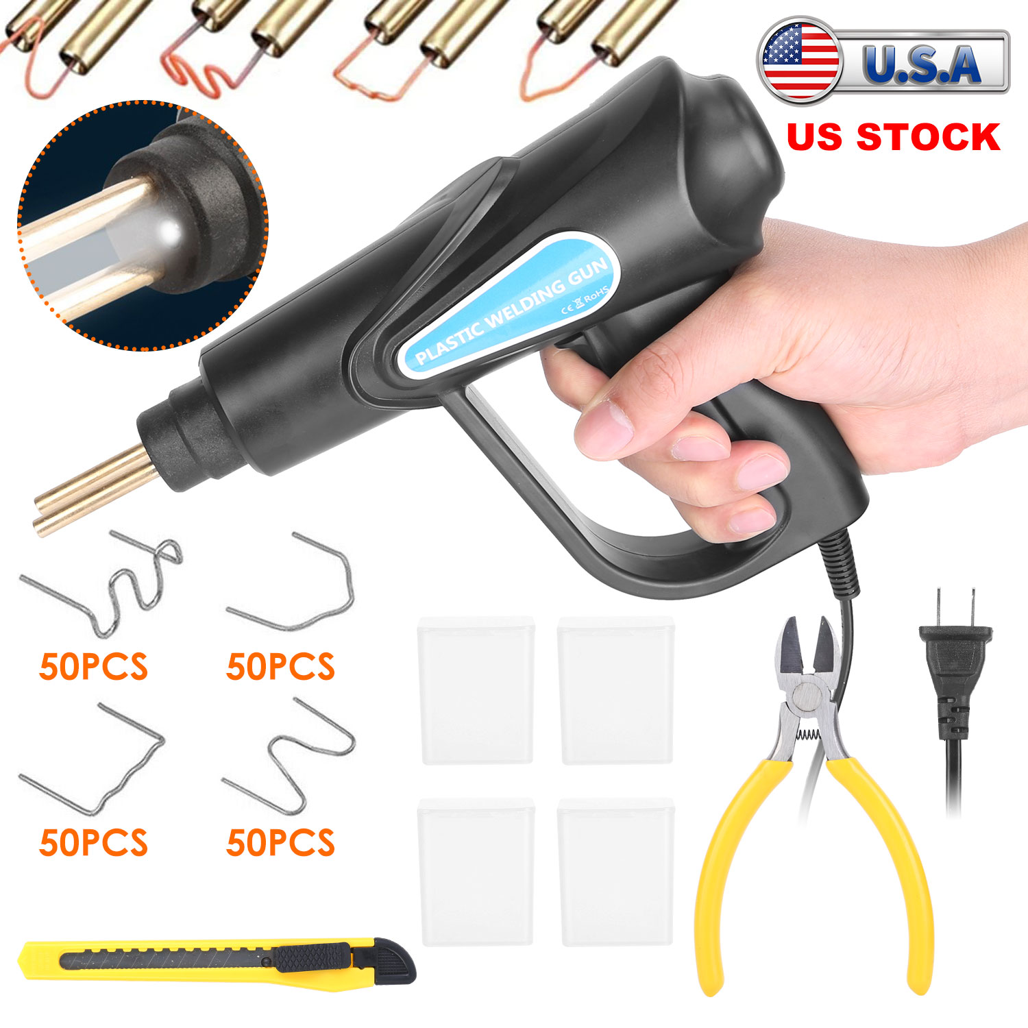 70W Plastic Welder Car Bumper Repair Kit Hot Stapler Welding Gun Plastic Repair Machine Soldering Tool with 200 Staples Pliers Cutter thumbnail 3