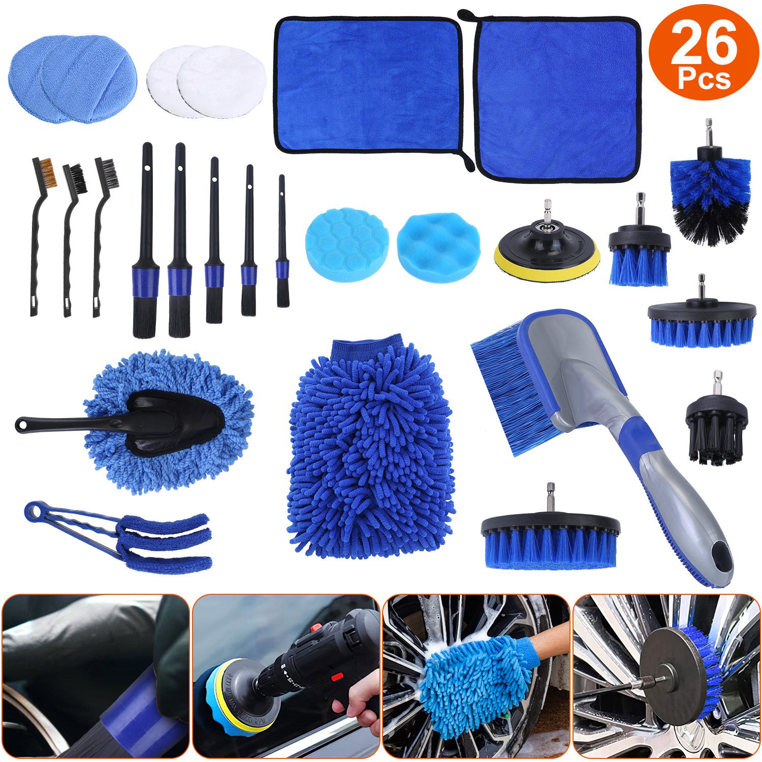26Pcs Car Detailing Brush Kit Exterior Interior Car Cleaning Set Drill Brush Set Car Buffing Sponge Pads Kit for Cleaning Automobile Interior Exterior thumbnail 3