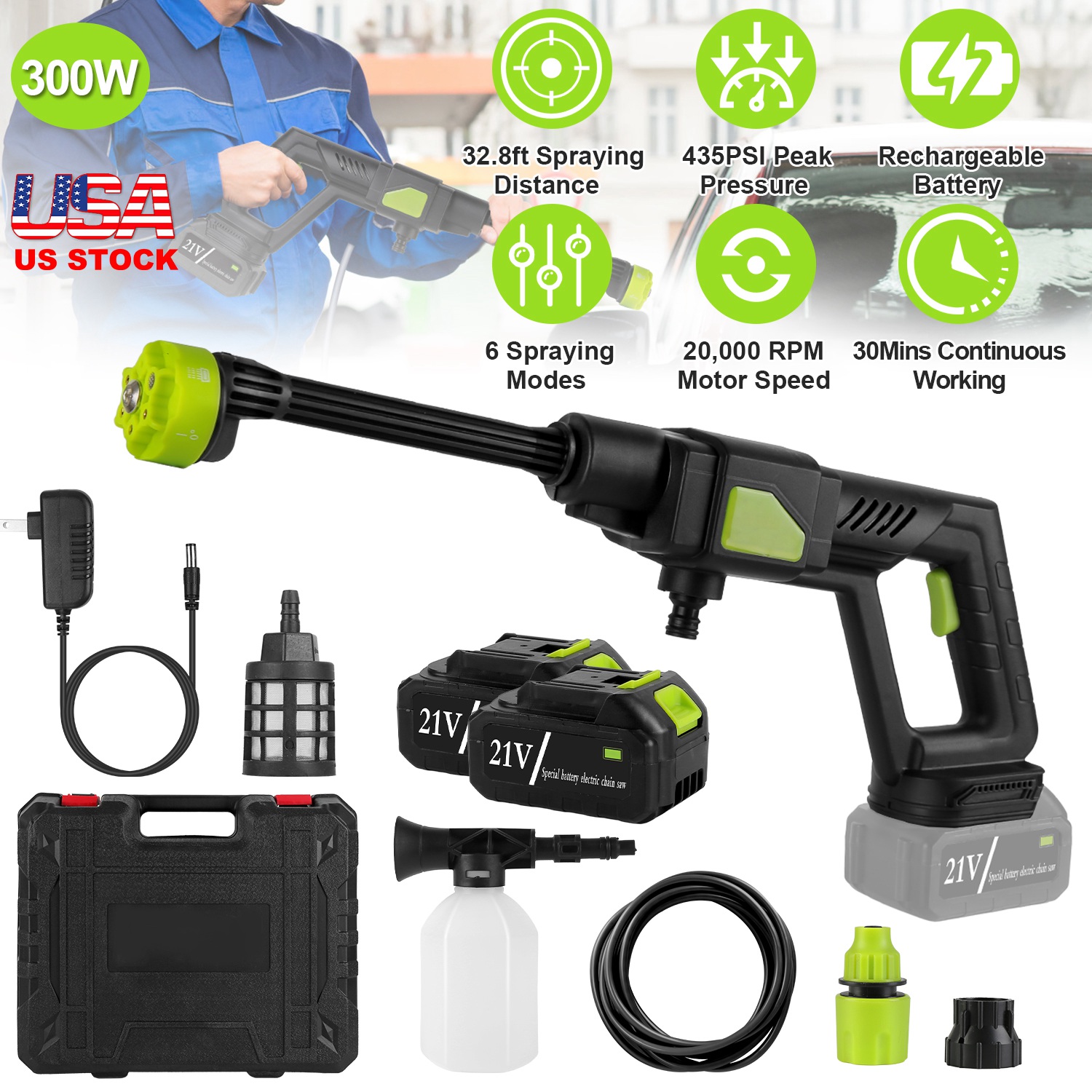 Cordless Pressure Washer Portable Electric Power Washer High Pressure Water Sprayer 435PSI Car Washer Cleaner with 6-in-1 Nozzle Foam Bottle Filter 15 thumbnail 3