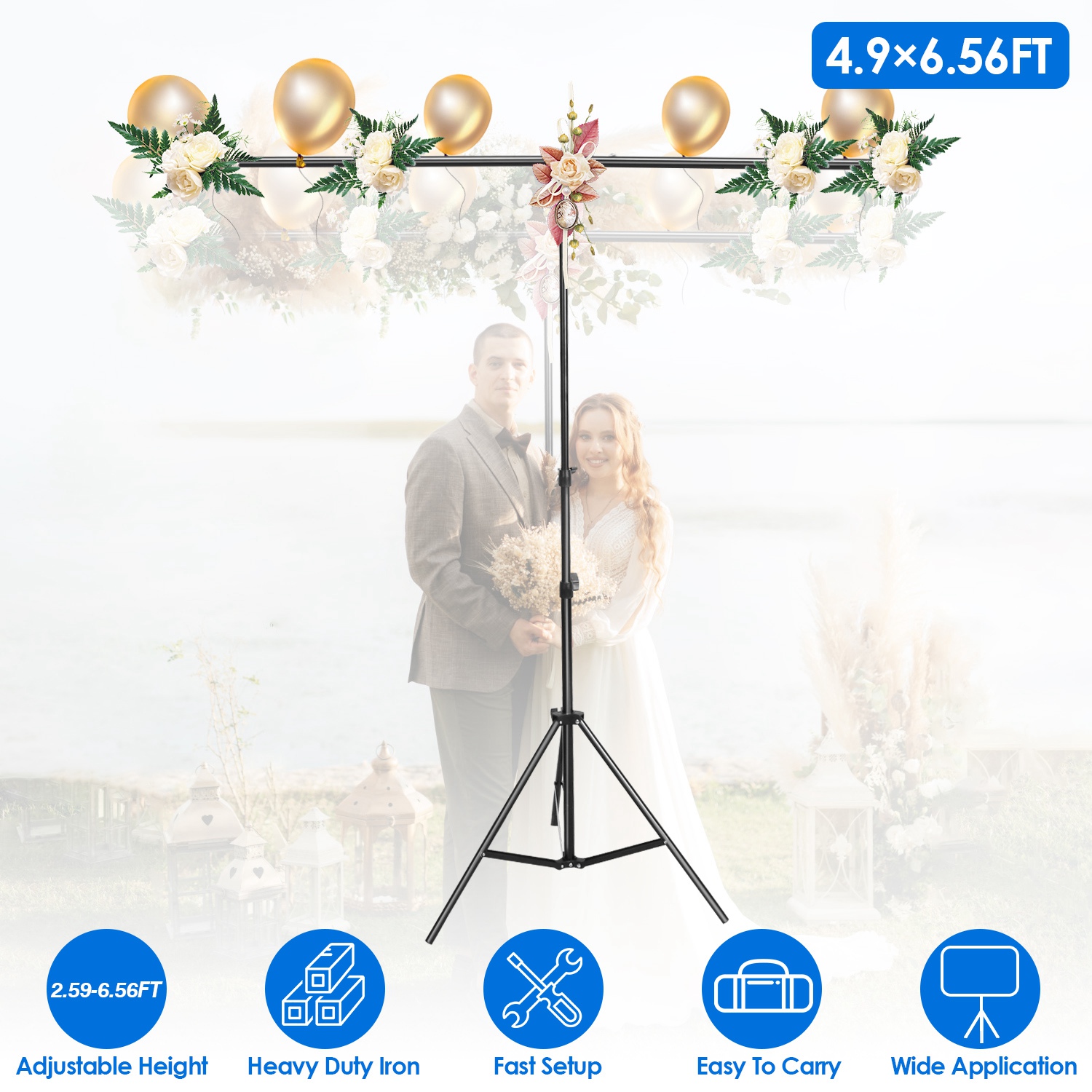 5×6.5FT T-Shape Photo Video Backdrop Stand Heavy Duty Background Stand Adjustable Photography Backdrop Stand with 6 Spring Clamps Sandbag Carry Bag fo thumbnail 3