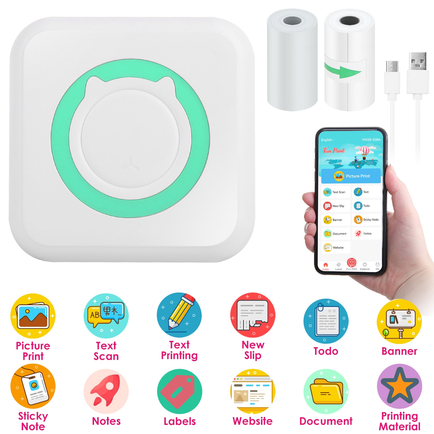 Pocket Wireless Thermal Printer Portable Mini Sticker Maker Machine Rechargeable Inkless Photo Printer for Printing Label Journal Study Notes Memo Pho thumbnail 3