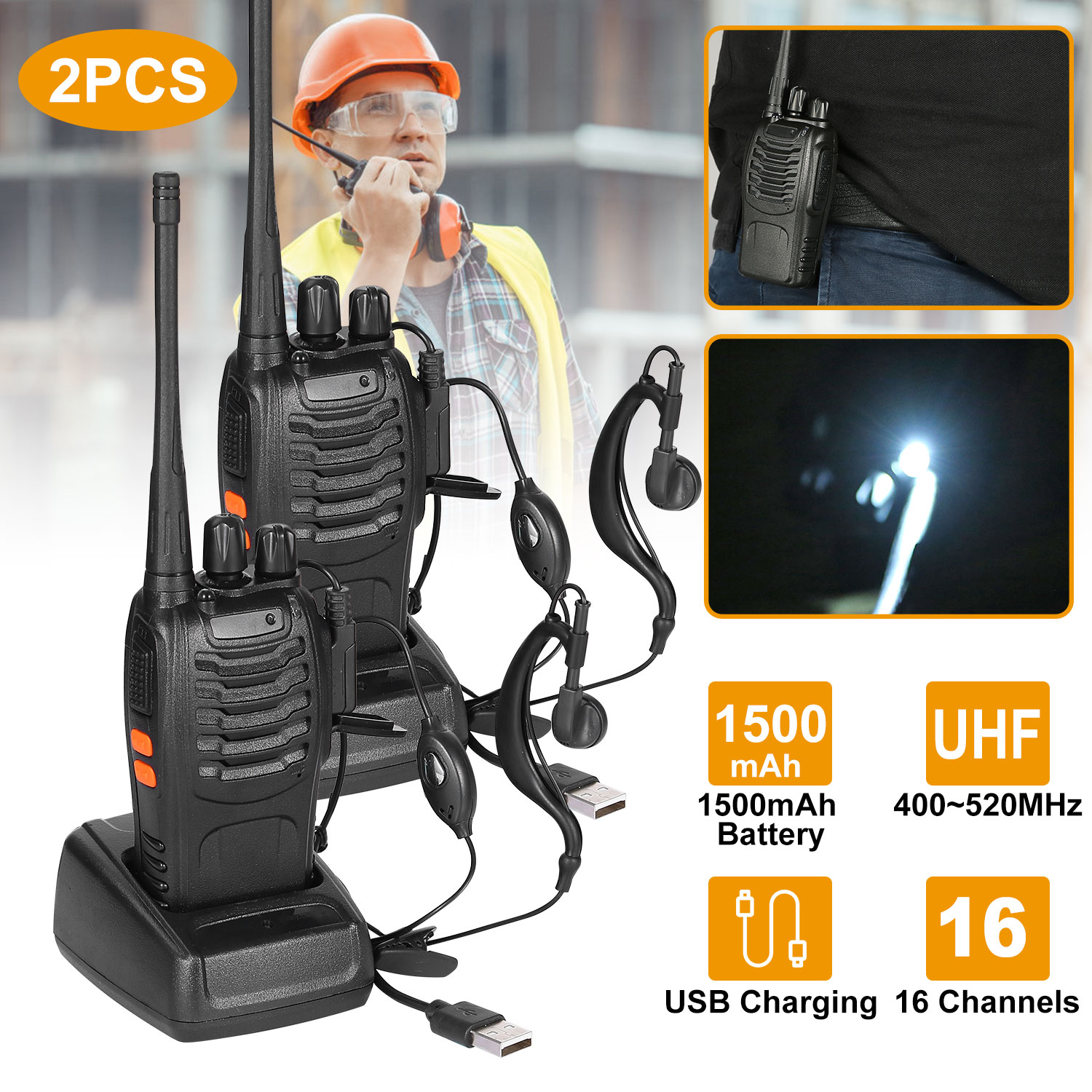 2 x Baofeng BF-888S Walkie Talkies Two Way Radio UHF 16CH 400-470MHZ Long Range thumbnail 3