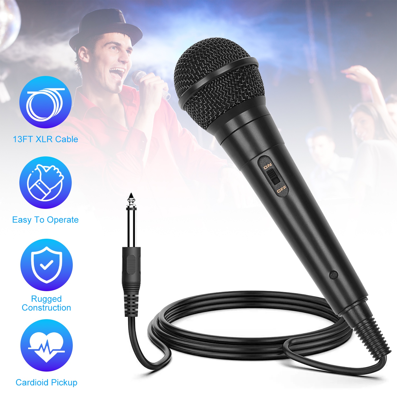 Handheld Wired Microphone Cardioid Dynamic Vocal Mic with On/Off Switch 13ft  Cable 6.35 mm Jack for Speaker Karaoke Ampilifier Mixer Professional Stu thumbnail 3