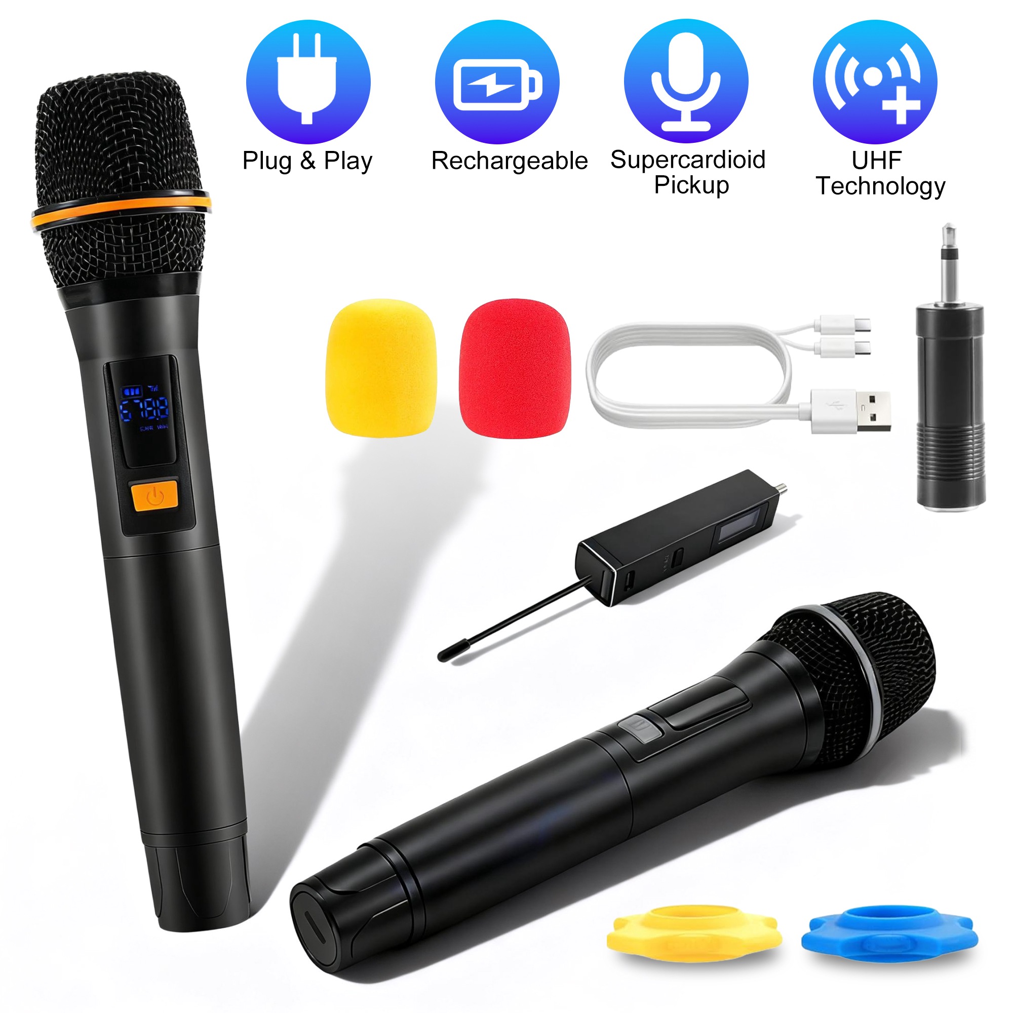 UHF Wireless Microphones Rechargeable Wireless Microphones Metal Handheld Dynamic Mics with 262FT Range for Karaoke Party DJ Wedding Speech Outdoor Ev thumbnail 3