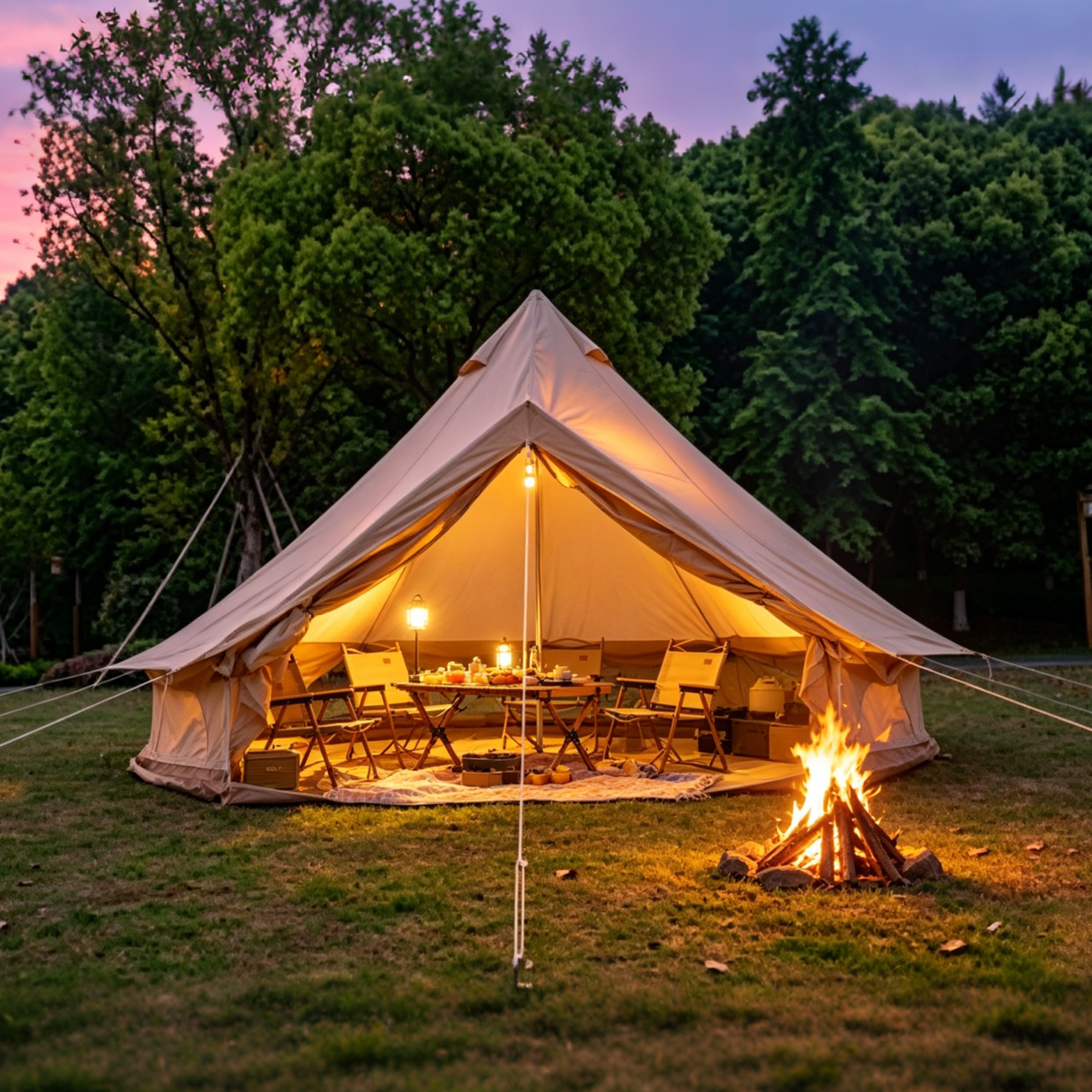 13.1FT Oxford Bell Tent for Family Camping Spacious Yurt Tent with Stove Jack, 4 Season Glamping Shelter, Waterproof Oxford Hot Tent for 4-8 People thumbnail 3