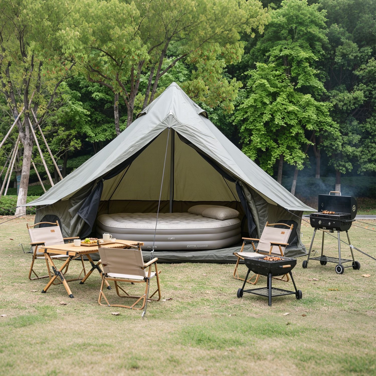 13.1FT Oxford Bell Tent for Family Camping Spacious Yurt Tent with Stove Jack, 4 Season Glamping Shelter, Waterproof Oxford Hot Tent for 4-8 People thumbnail 3
