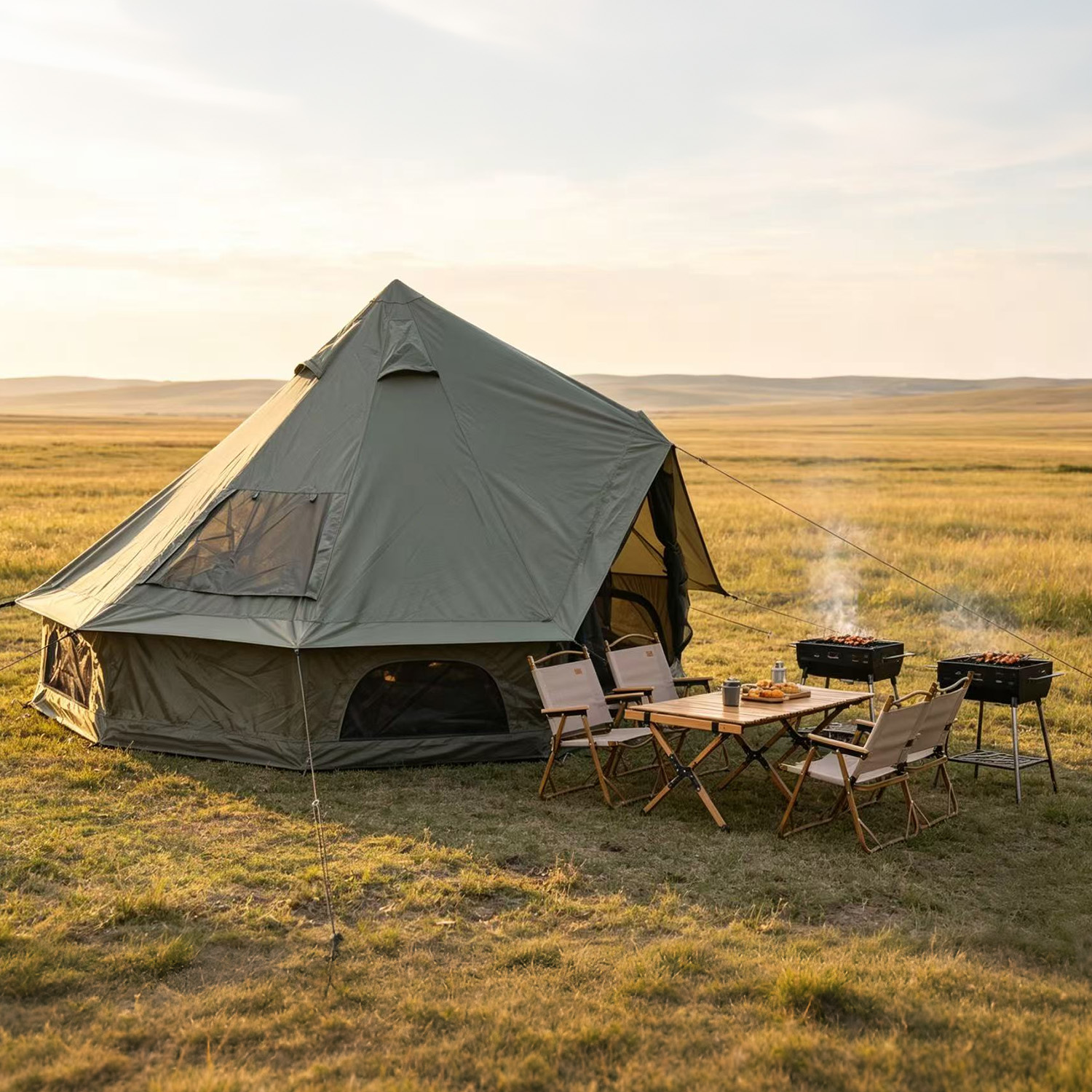 9.8FT Oxford Bell Tent for Family Camping Spacious Yurt Tent with Stove Jack, 4 Season Glamping Shelter, Waterproof Oxford Hot Tent for 3-4 People thumbnail 3