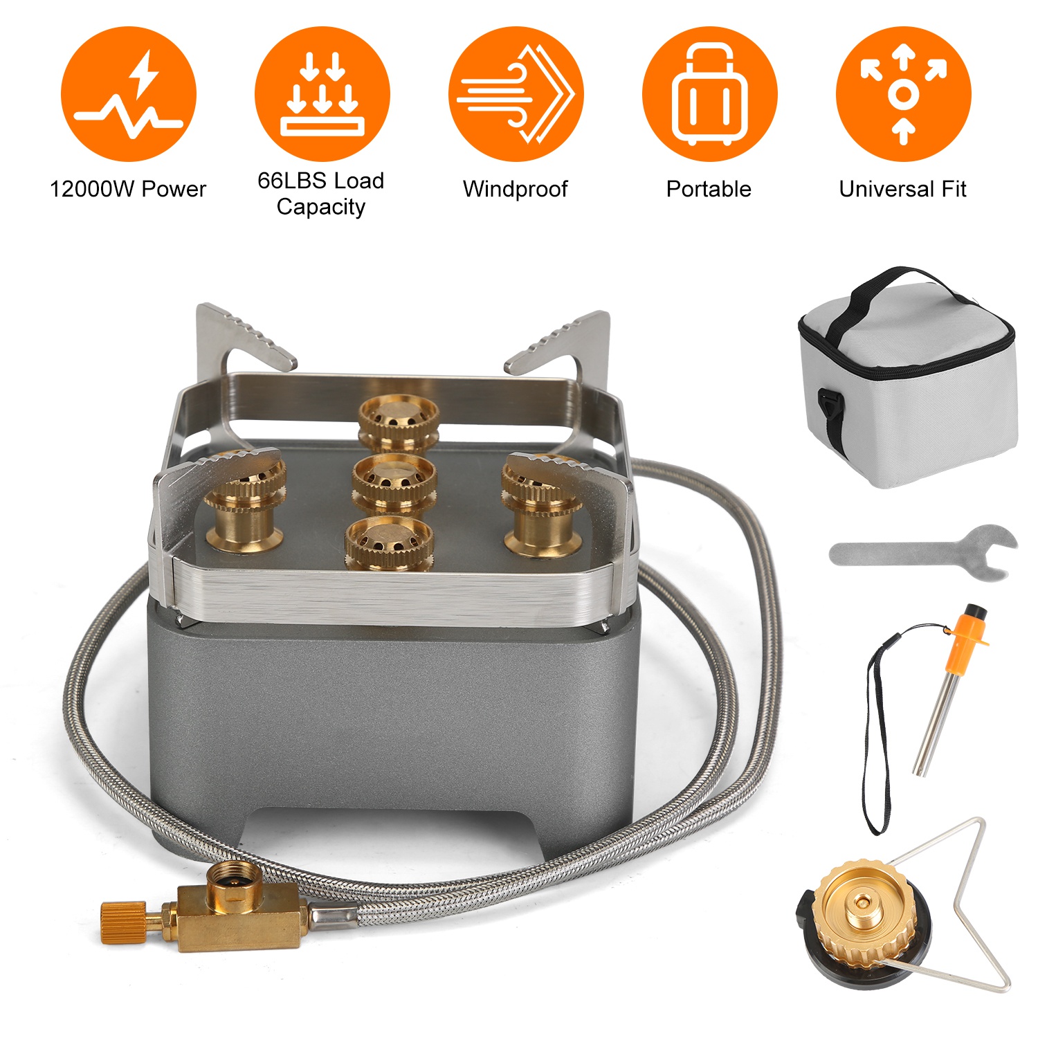 12000W Portable Camping Stove With Cassette Adapter Windproof Outdoor Backpacking Burner with Carrying Case Igniter for Outdoor Hiking Camping Picnic thumbnail 3