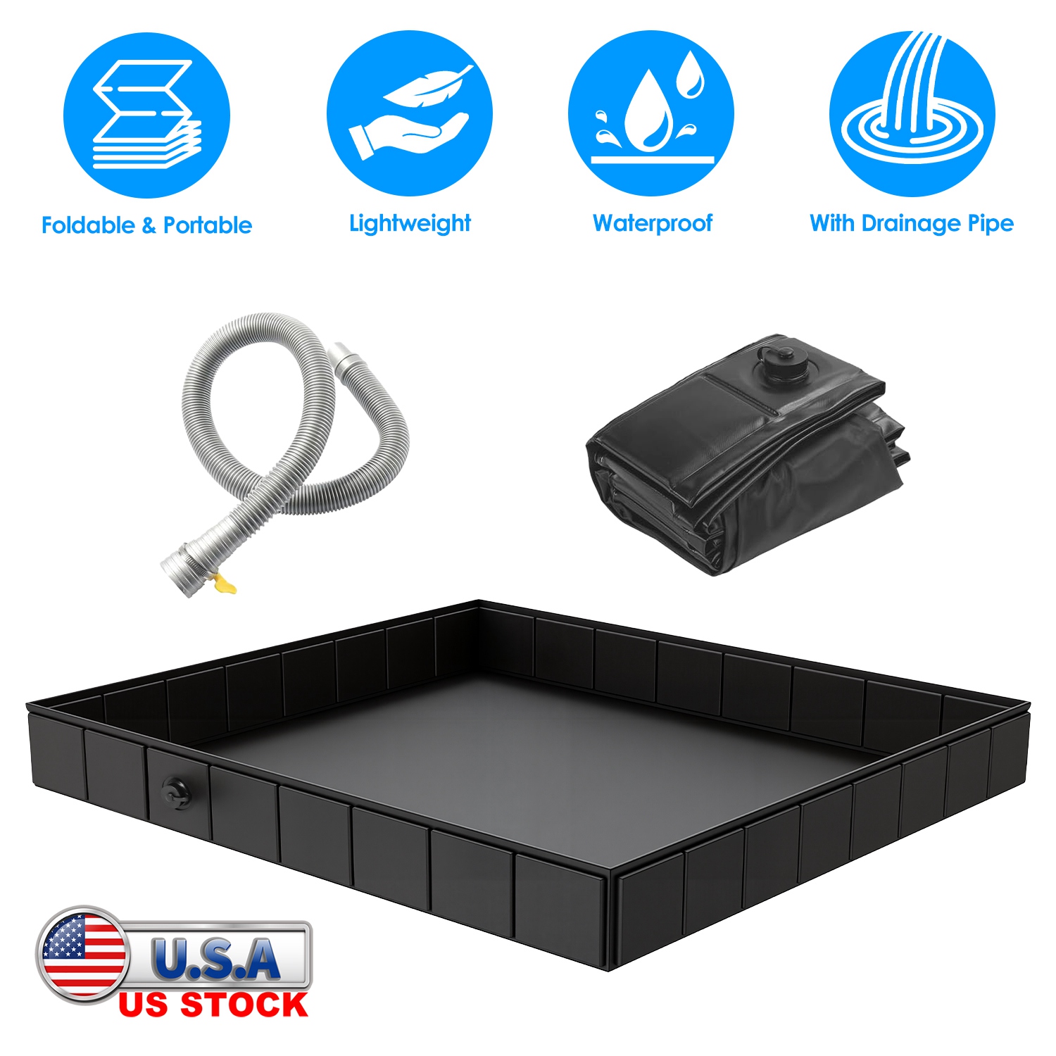 41x41x5.5in Portable Shower Pan Foldable Shower Basin Collapsible Camping Shower Tent Base with Detachable Drain Pipe for Indoor & Outdoor thumbnail 3