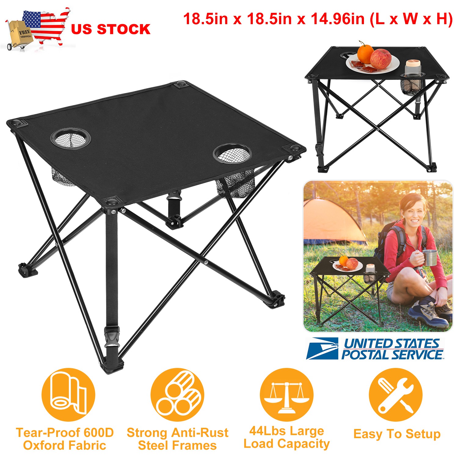 1Pc Foldable Camping Table Portable Picnic Table Lightweight Travel Desk with 2 Cup Holders Carrying Bag thumbnail 3