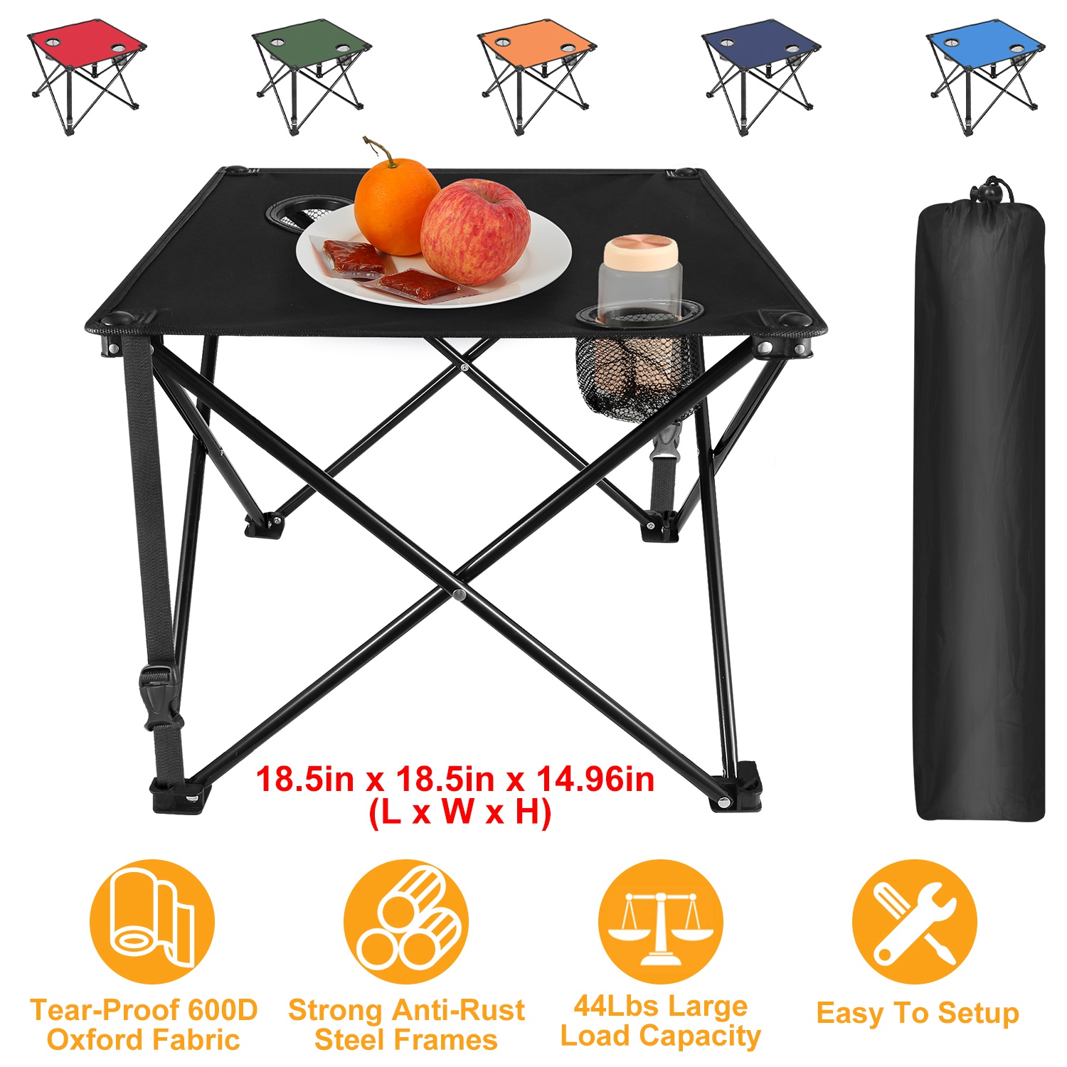 1Pc Foldable Camping Table Portable Picnic Table Lightweight Travel Desk with 2 Cup Holders Carrying Bag thumbnail 3