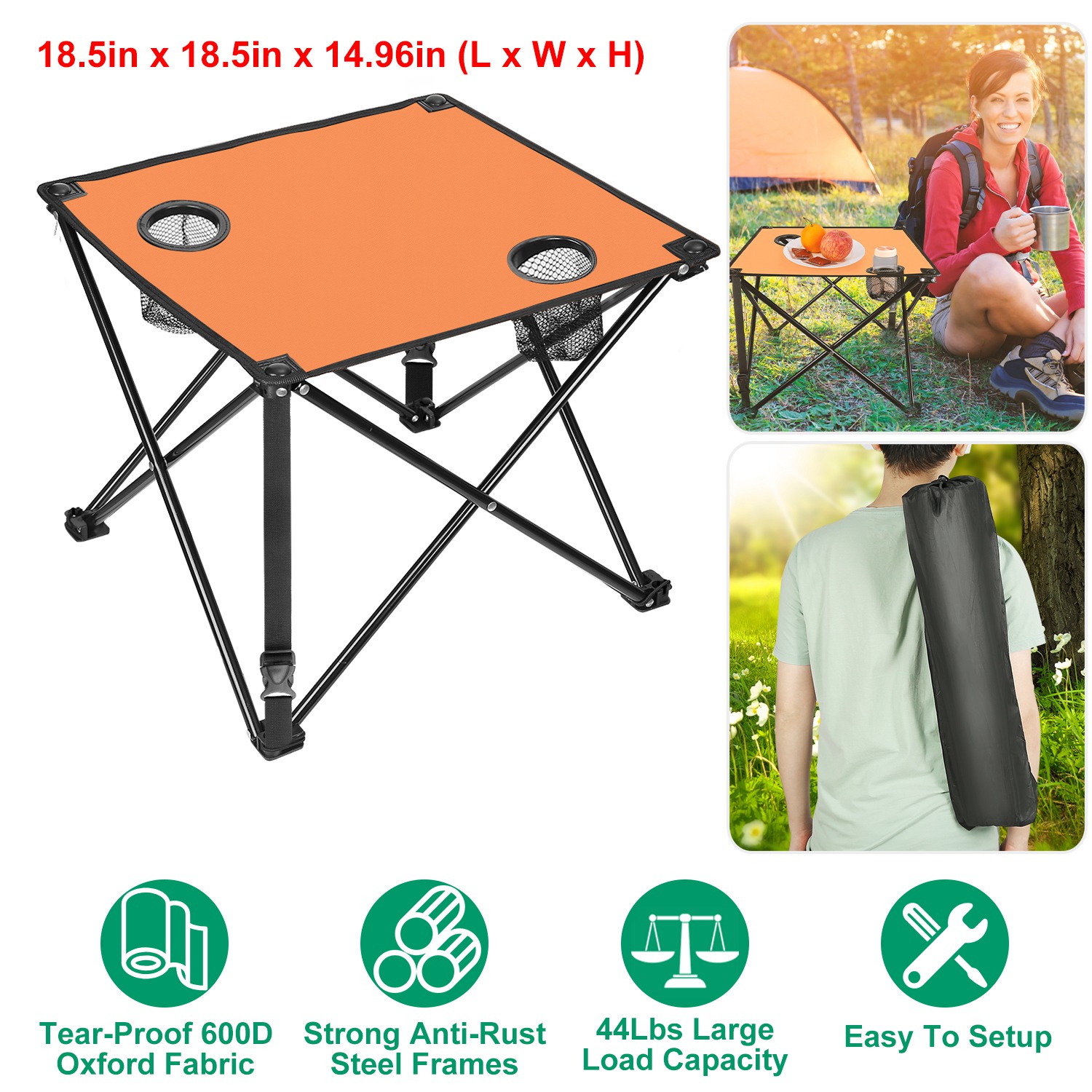 1Pc Foldable Camping Table Portable Picnic Table Lightweight Travel Desk with 2 Cup Holders Carrying Bag thumbnail 3
