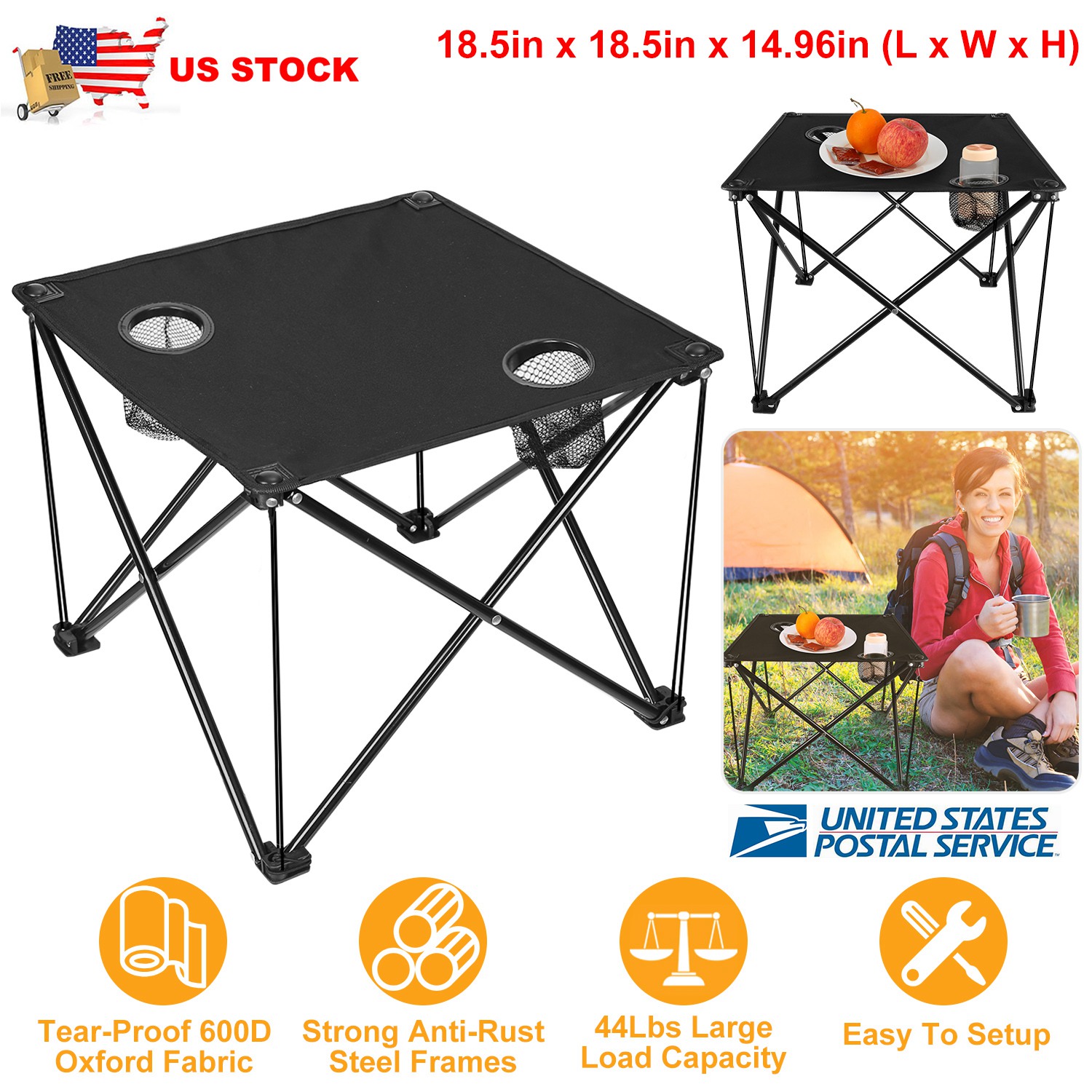 Foldable Camping Table Portable Picnic Table Lightweight Travel Desk with Cup Holder Carrying Bag thumbnail 3
