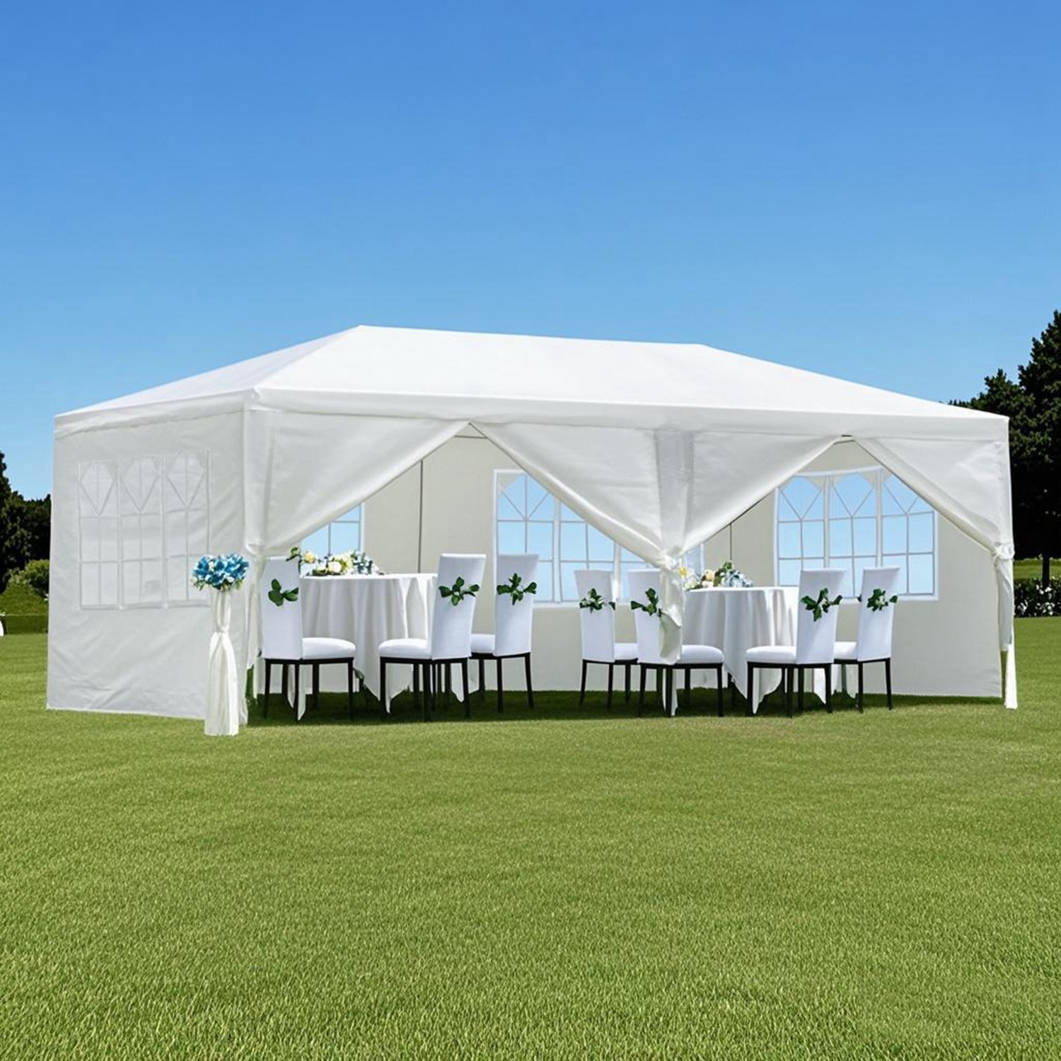 20?L × 10?W × 8.2?H Outdoor Waterproof Canopy Gazebo Patio Party Tent with 4 Window Sidewalls, 2 Zipper Walls for Wedding, Backyard Event & Temporary thumbnail 3
