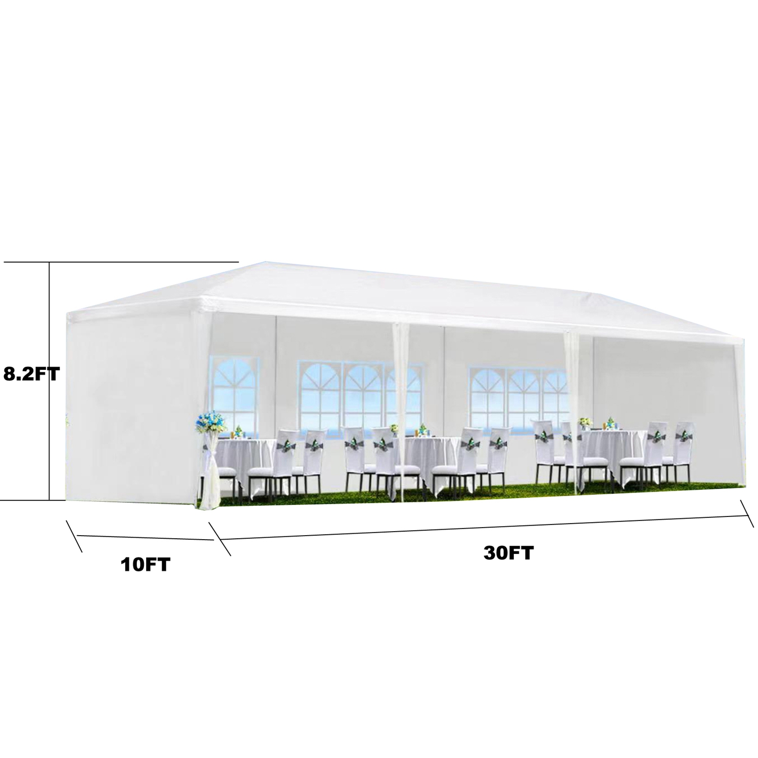 30?L × 10?W × 8.2?H Outdoor Waterproof Canopy Gazebo Patio Party Tent with 3 Window Sidewalls, 2 Zipper Walls for Wedding, Backyard Event & Temporary thumbnail 3