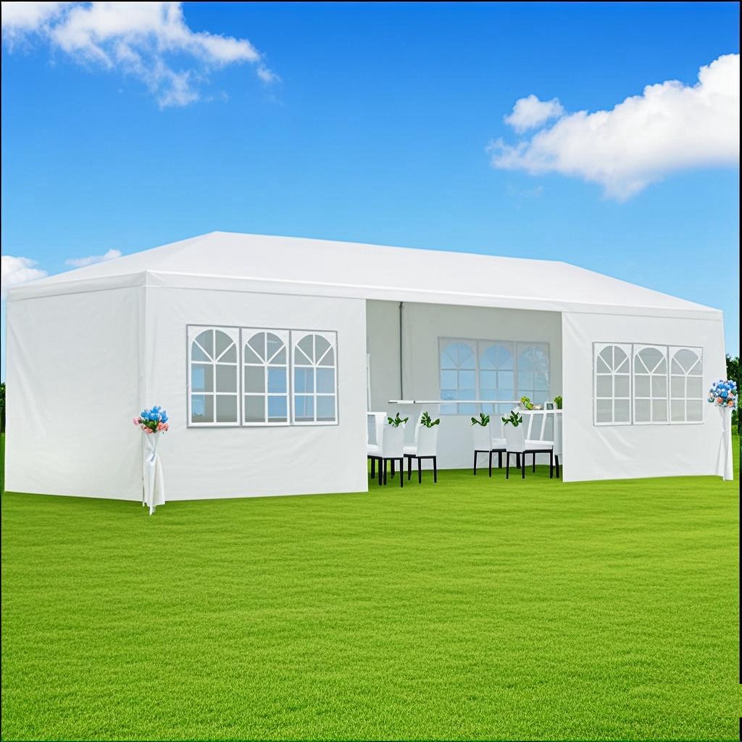 30?L × 10?W × 8.2?H Outdoor Waterproof Canopy Gazebo Patio Party Tent with 6 Window Sidewalls, 2 Zipper Walls for Wedding, Backyard Event & Temporary thumbnail 3