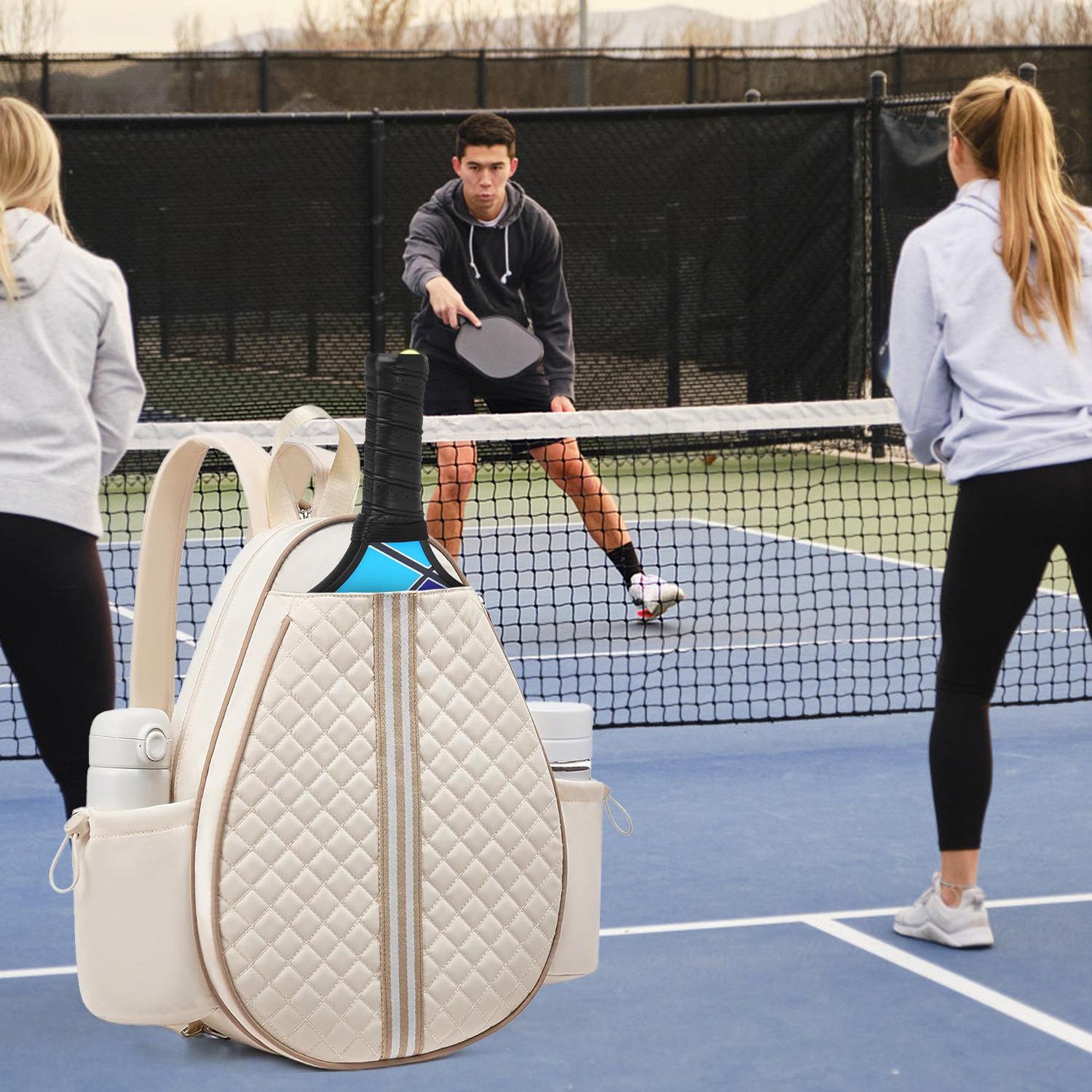 Pickleball Sling Bag for Men Women Waterproof Badminton Tennis Backpack with Wet Pocket Hidden Fence Hook Machine Washable thumbnail 3