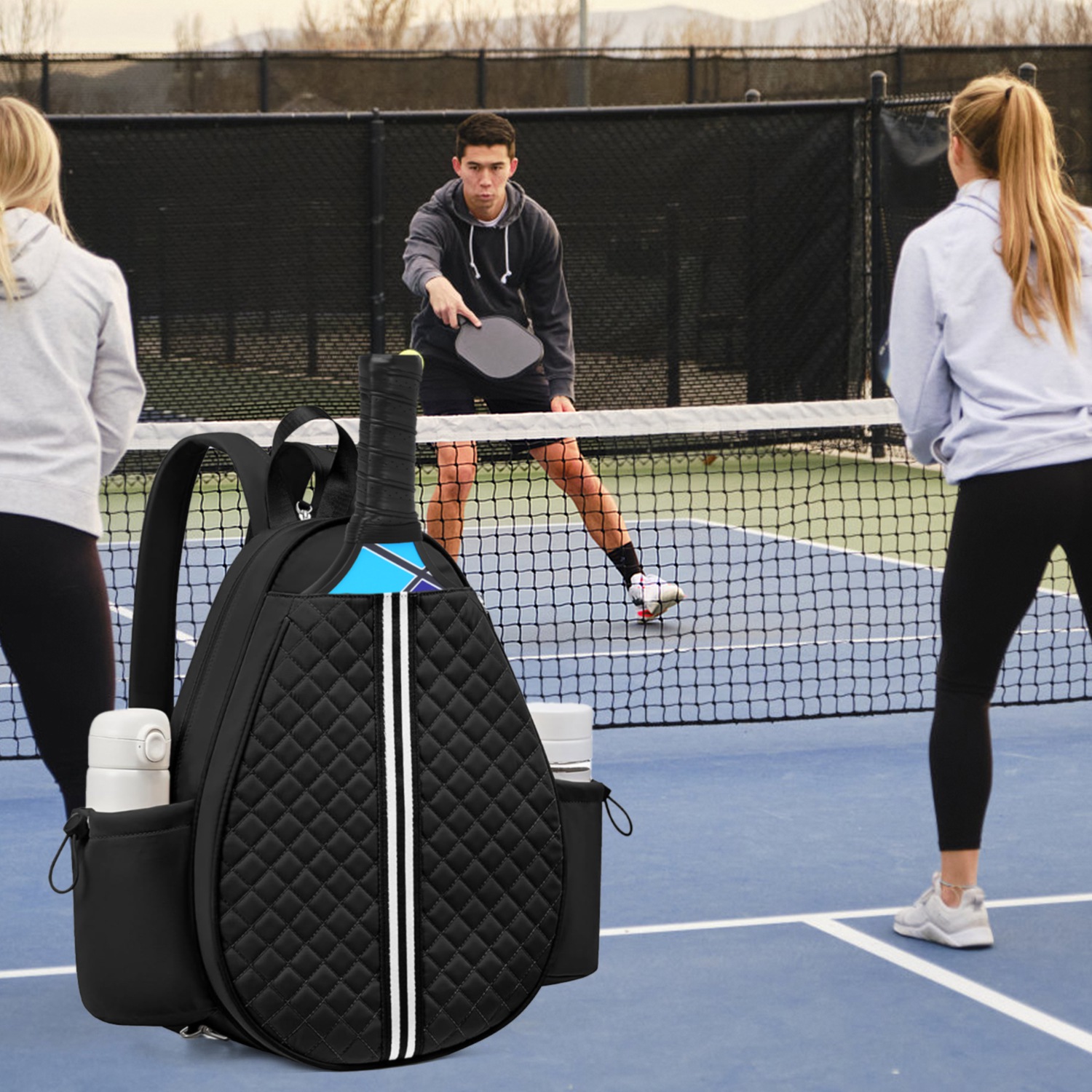Pickleball Sling Bag for Men Women Waterproof Badminton Tennis Backpack with Wet Pocket Hidden Fence Hook Machine Washable thumbnail 3