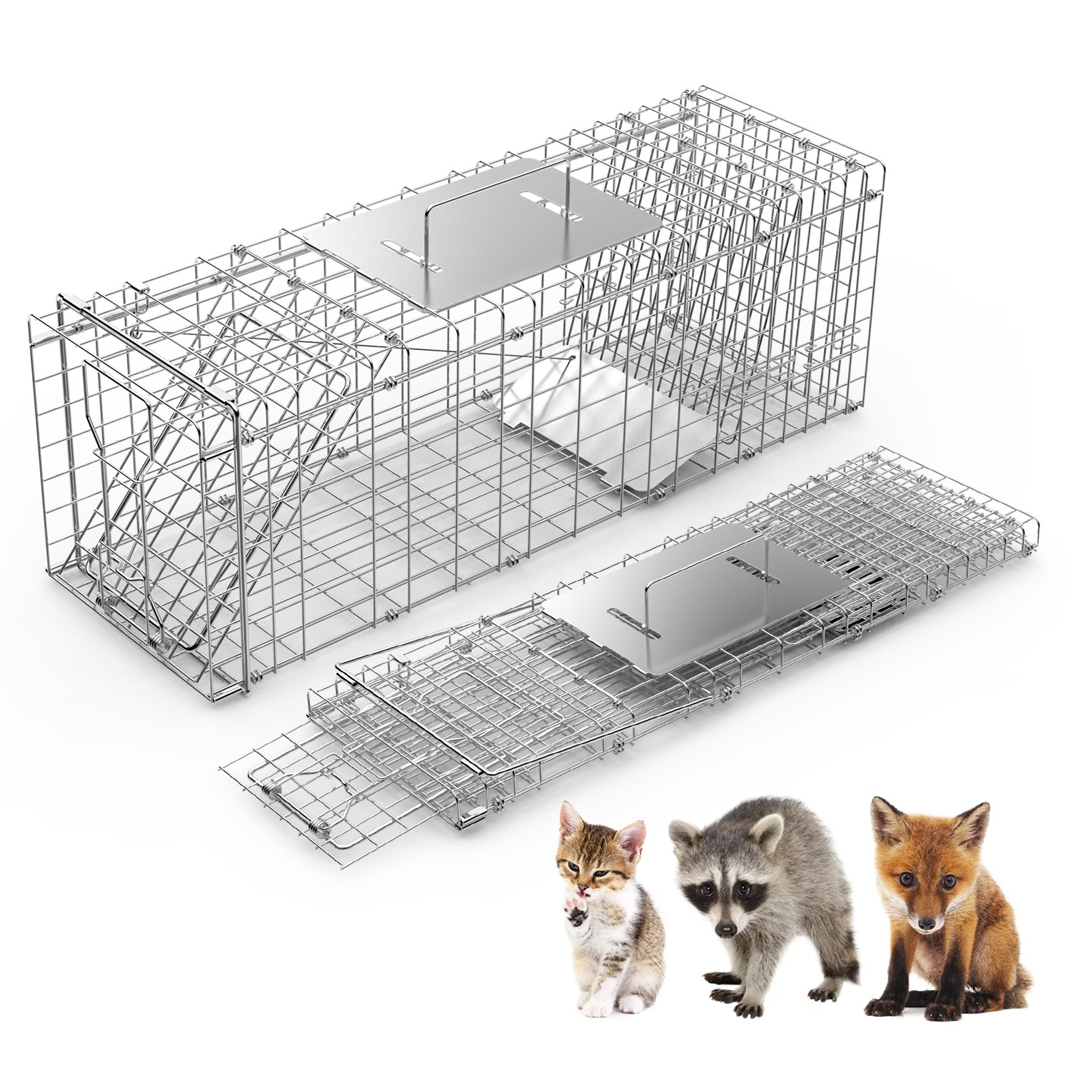 31x12x11 Heavy Duty Folding Live Animal Trap Cage Humane Easy To Catch And Release Trap For Stray Cats Raccoons Squirrel Skunk Groundhog Armadillo Ra