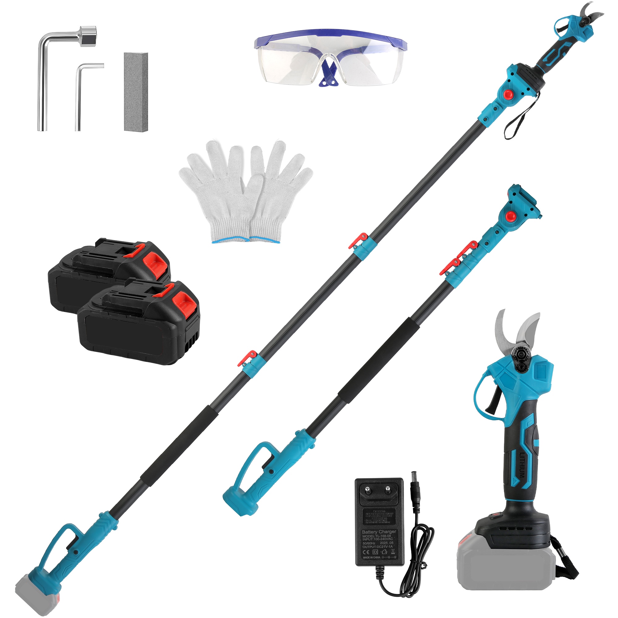 2-In-1 Electric Pruning Shear with Extension Pole 21V 4.0Ah Batteries Powered Cordless Pruner Reach 13FT High 0.98in Cutting Diameter for Tree Trimmin