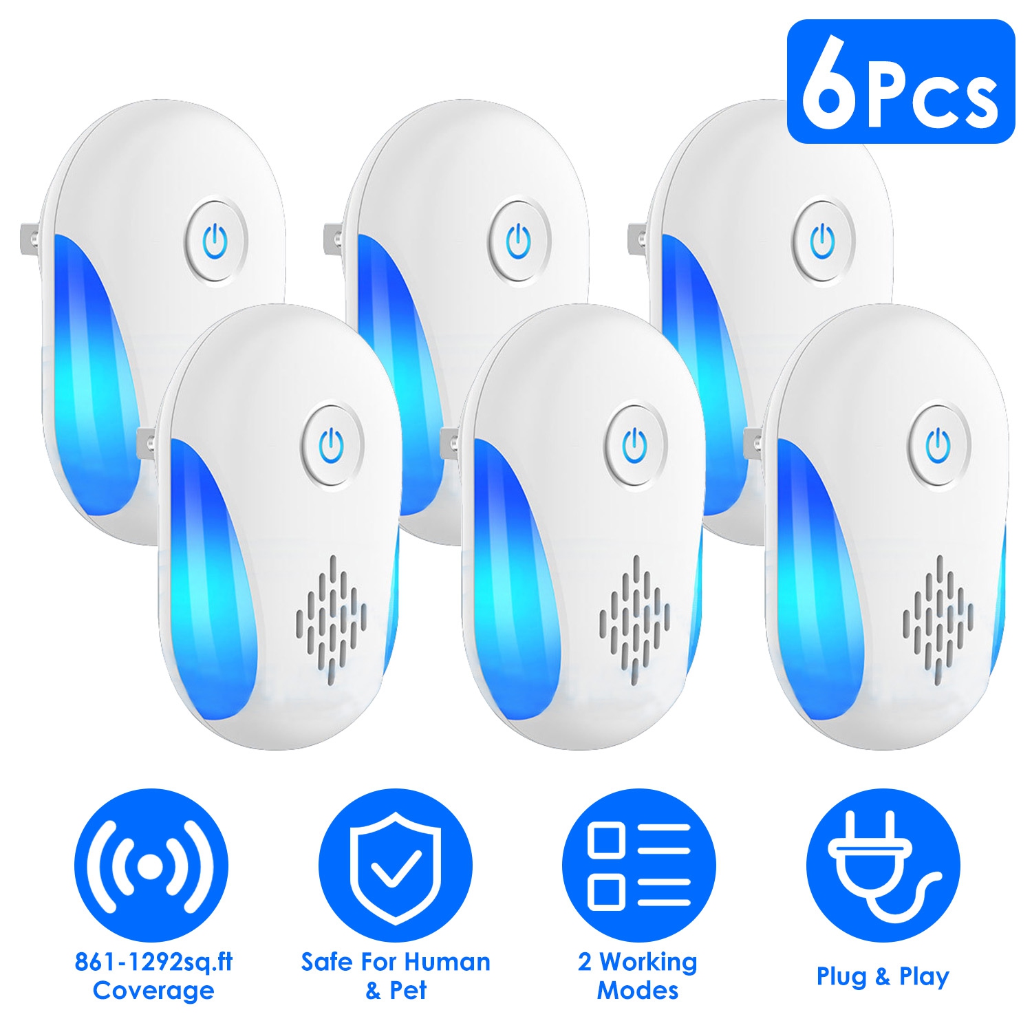 6 Packs Ultrasonic Pest Repellers Electric Plug-In Indoor Pest Control Mouse Repellent Chaser Deterrent Rodent Chaser with 2 Modes for Home Kitchen Of thumbnail 2