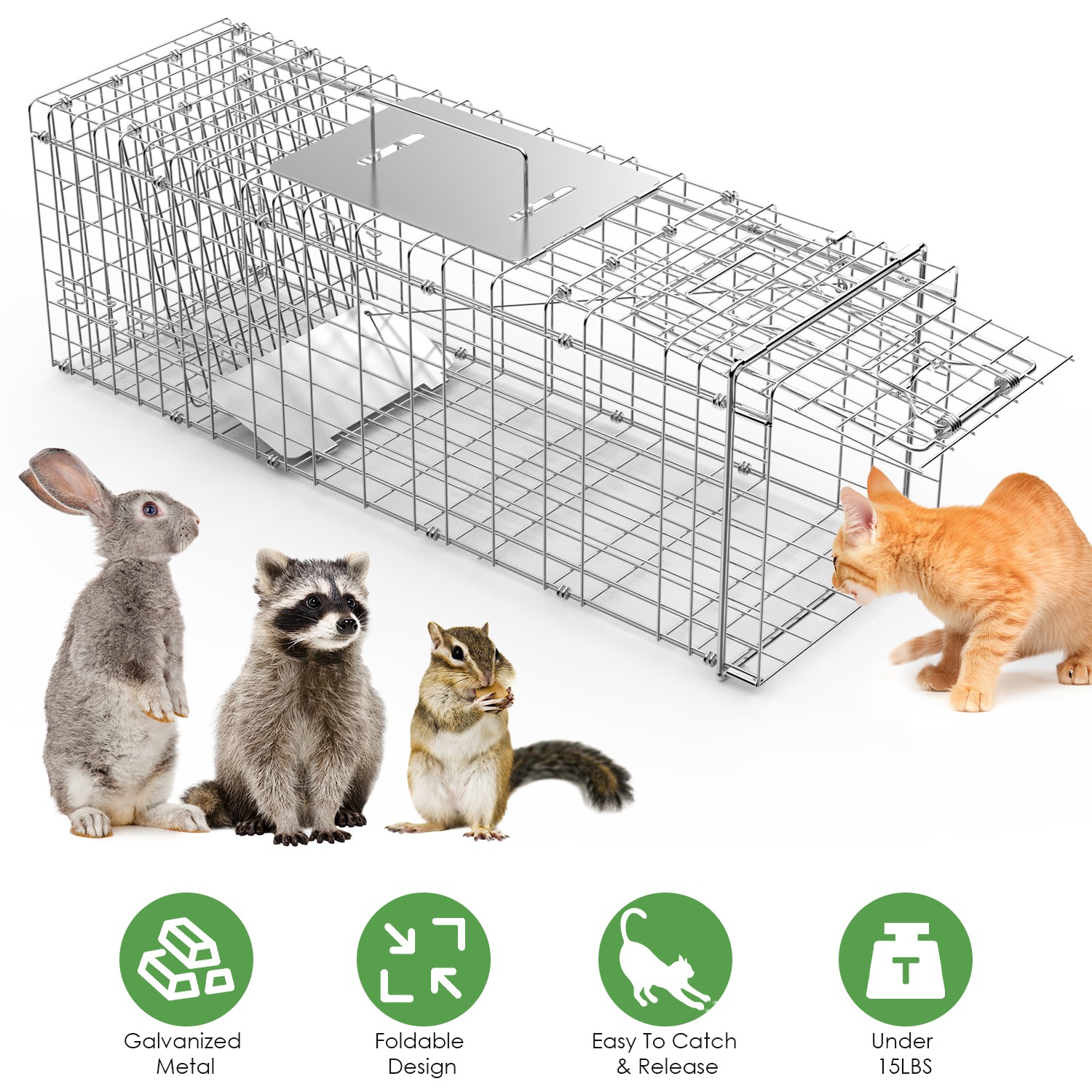 31x12x11 Heavy Duty Folding Live Animal Trap Cage Humane Easy To Catch And Release Trap For Stray Cats Raccoons Squirrel Skunk Groundhog Armadillo Ra thumbnail 2