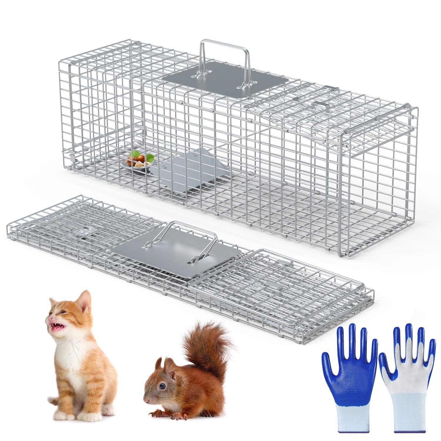 Live Animal Trap Cage 27x7.5x8in Folding Catch and Release Steel Humane Cat Trap for Racoons Stray Cats Rabbits Beavers Hedgehogs Chipmunk Small Anima thumbnail 2