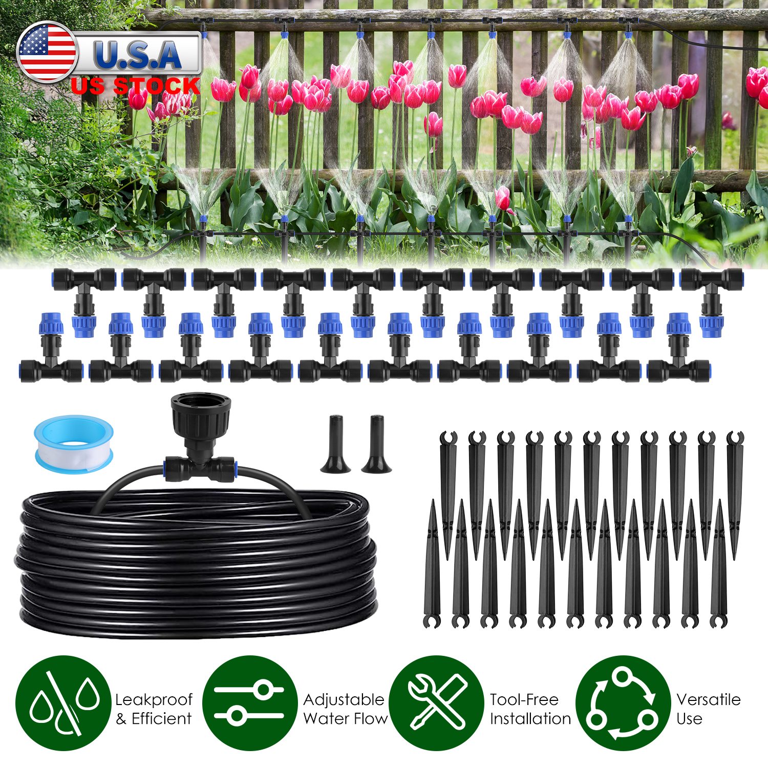 75FT Mist Drip Irrigation System with Adjustable Misting Nozzle Quick Connect Automatic Garden Watering System for Garden Lawn Patio Flower Bed thumbnail 2