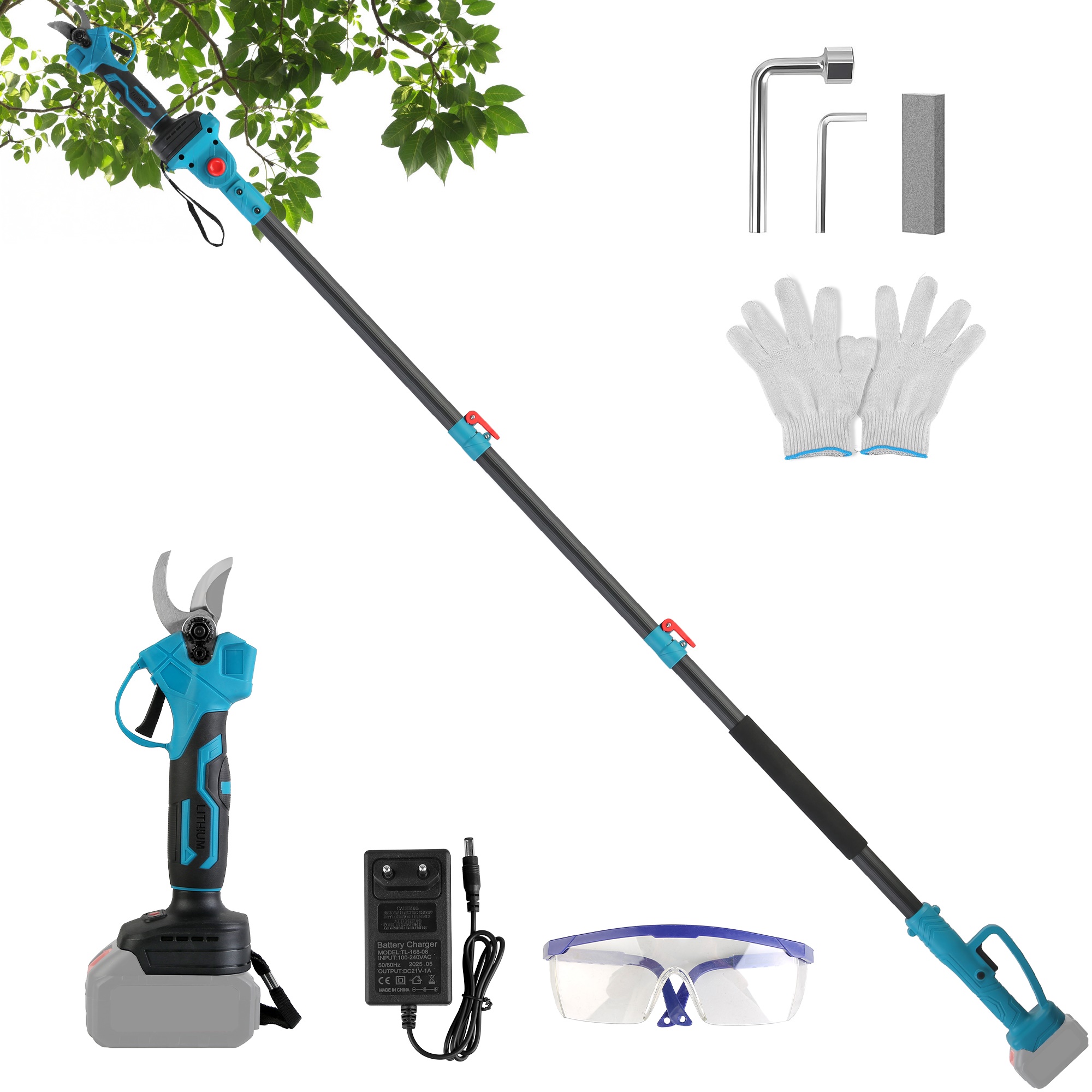 2-In-1 Electric Pruning Shear with Extension Pole 21V 4.0Ah Batteries Powered Cordless Pruner Reach 13FT High 0.98in Cutting Diameter for Tree Trimmin thumbnail 2