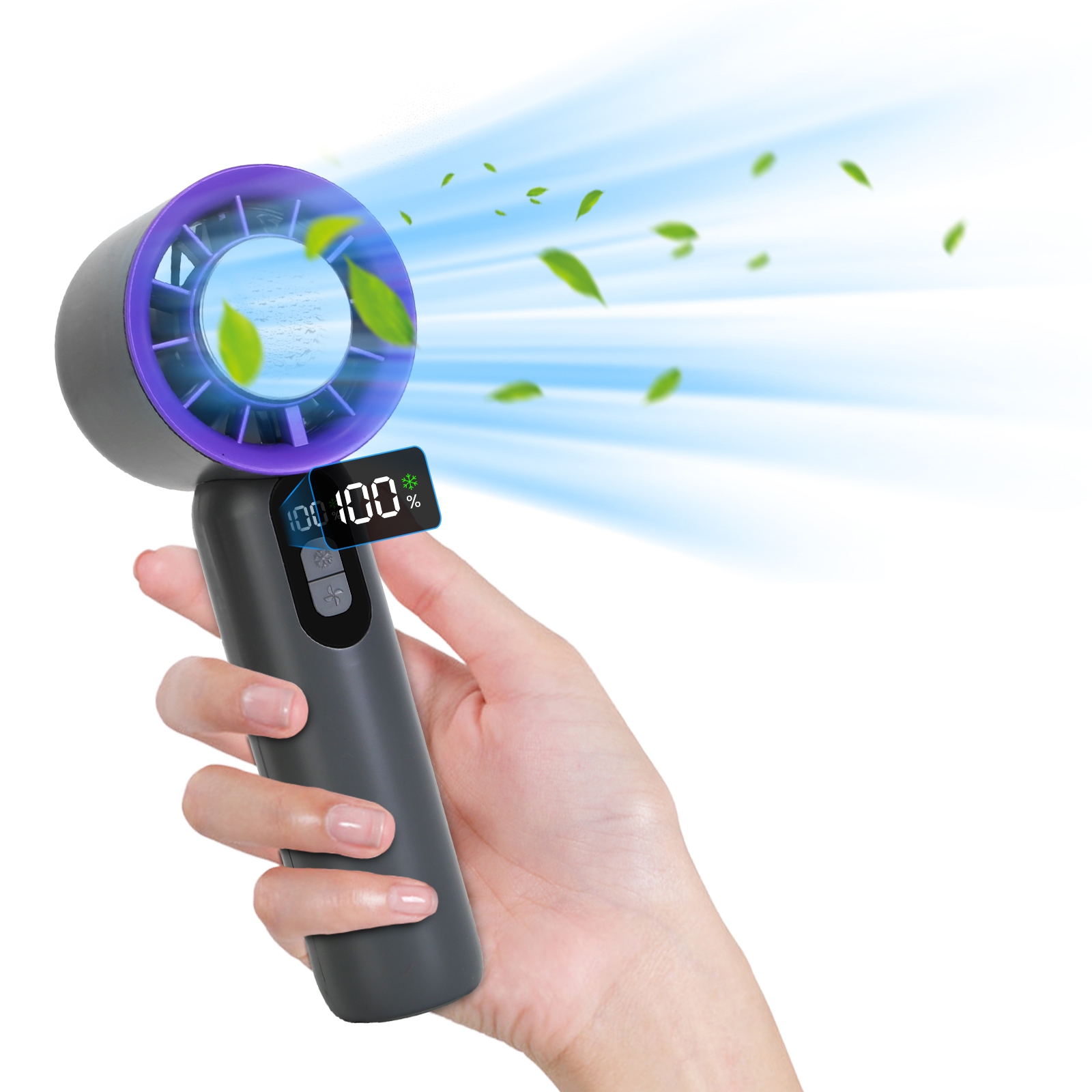 100 Speed Handheld Fan With Ice Cooler High Speed Turbo Fan 3000mAh Rechargeable Hand Fan with LCD Display for Travel Camping Beach Outdoor thumbnail 2
