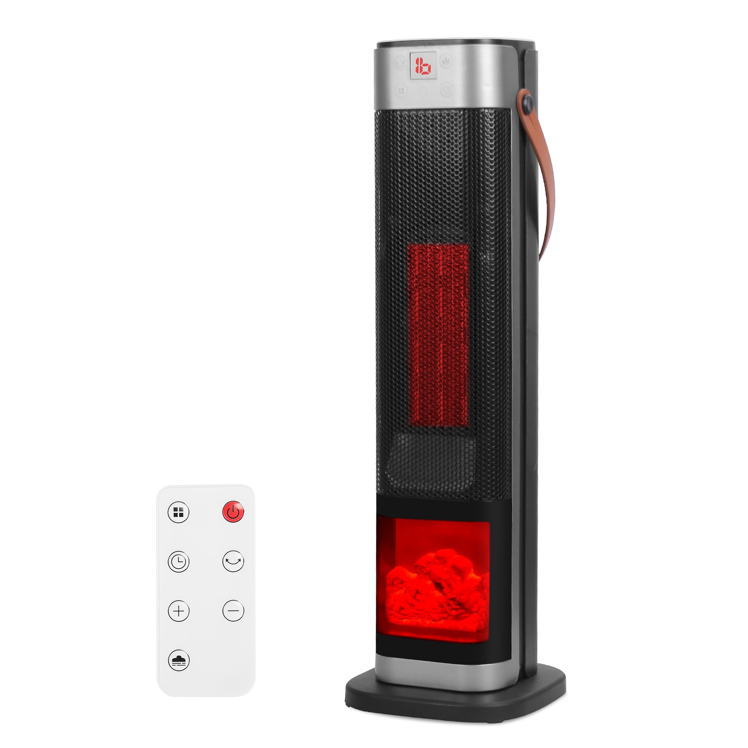 1500W Oscillating Ceramic Tower Space Heater with 3D Flame Portable Electric Heater with 3 Wind Modes 59-104?Heating Remote Control 12H Timer Overheat thumbnail 2
