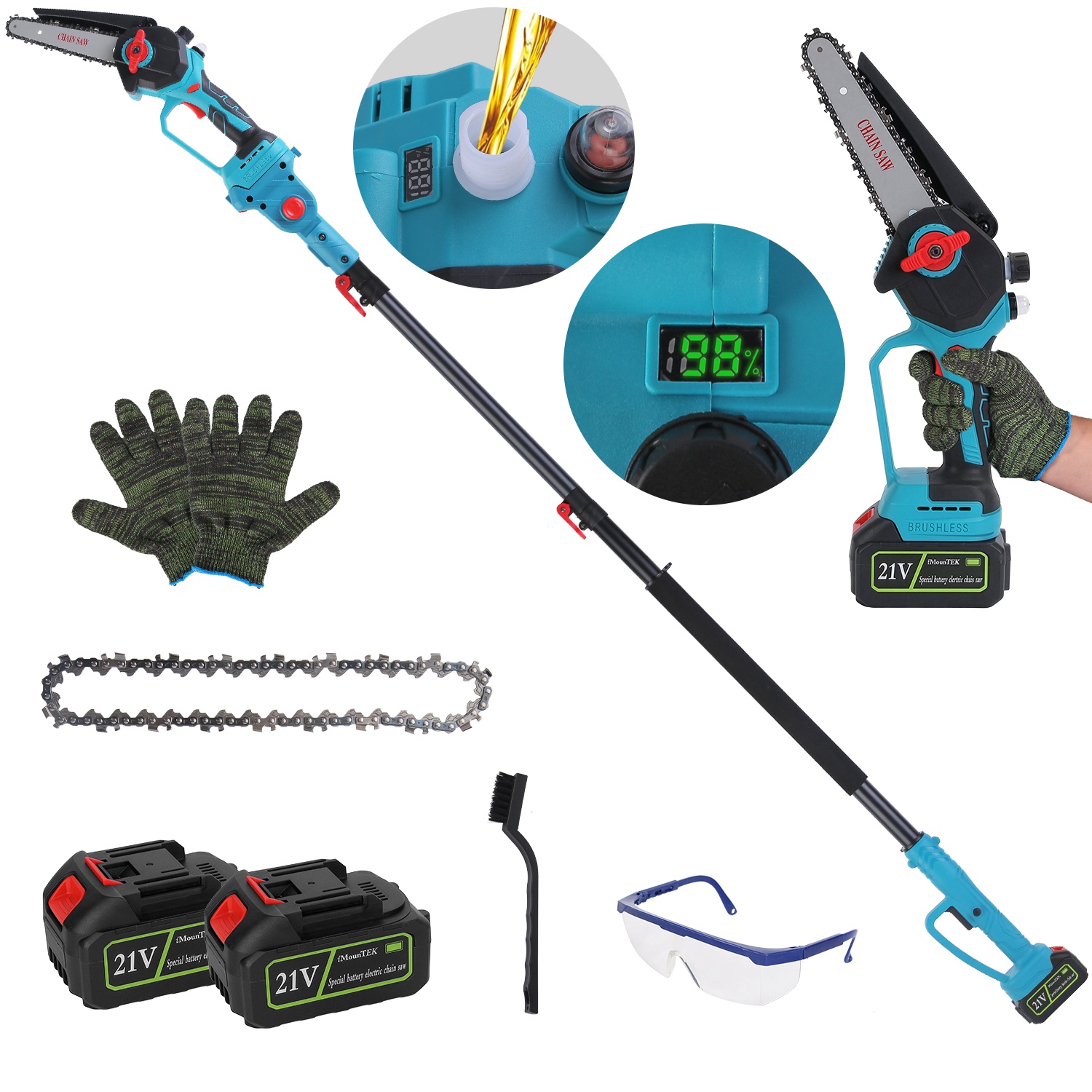 2-IN-1 Cordless Pole Saw And Mini Chainsaw With Extension Pole 21V Battery 6 Electric Brushless Pole Chainsaw with Digital Display Auto Oiler Safety thumbnail 2