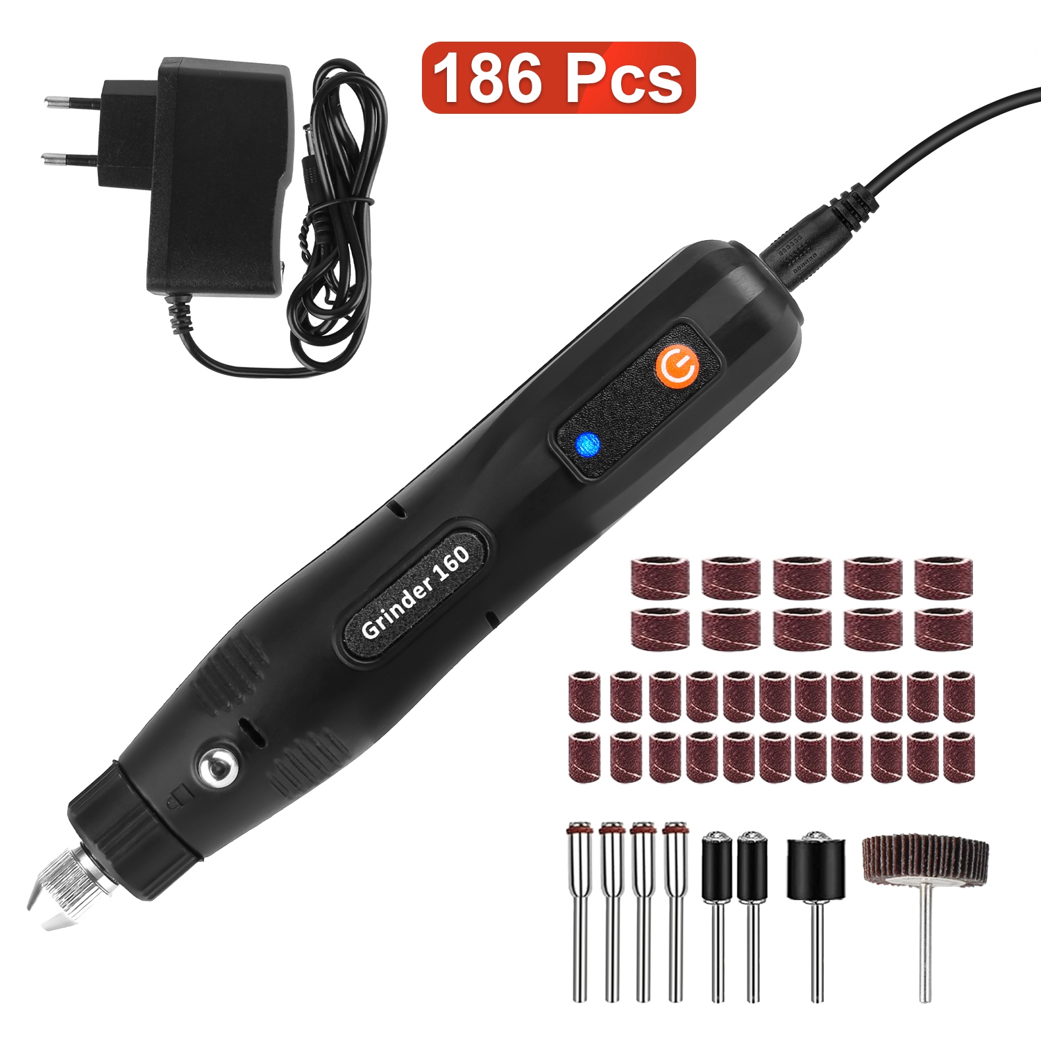 Mini Corded Rotary Power Tool Set of 186Pcs Electric Detail Sander Grinding Pen Small Drill Kit Engraver with 5 Speeds for Sanding Polishing Drilling thumbnail 2