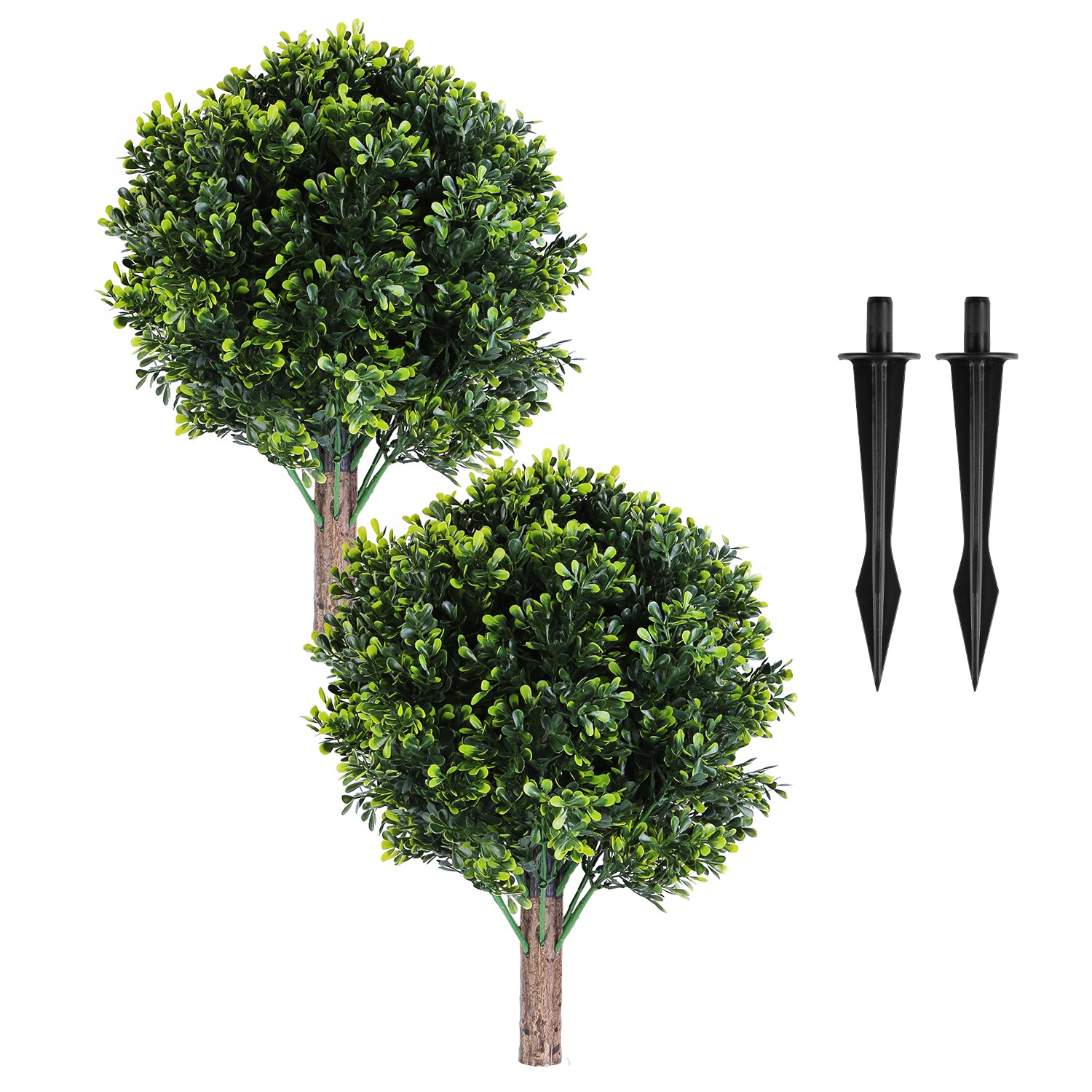 2 Packs Faux Boxwood Ball Trees Artificial Peanut Topiary Tree UV Resistant Artificial Shrubs Fake Plants Evergreen Artificial Bush with Ground Spike thumbnail 2