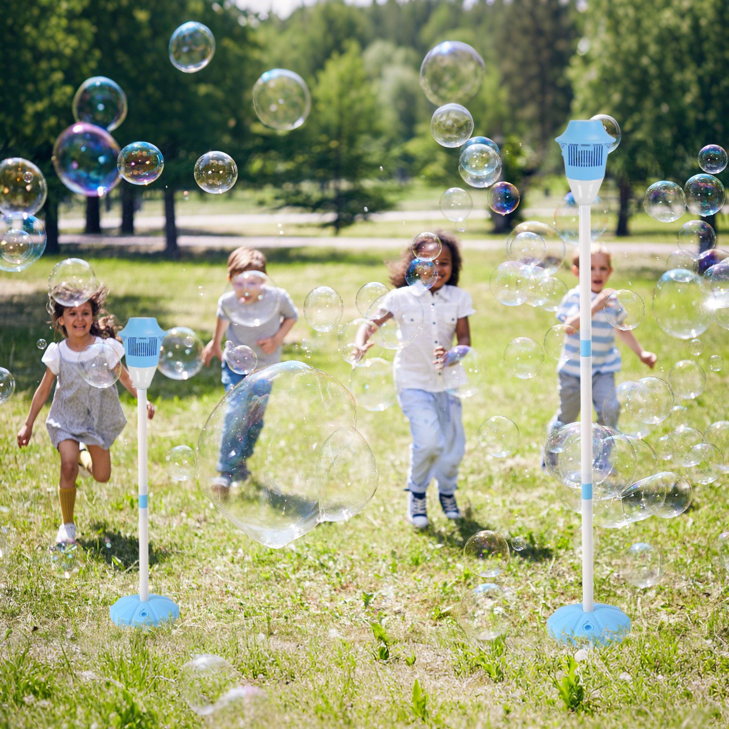 2Pack 3 In 1 Standing Bubble Machines with Colorful Lights and Music Rechargeable Bubble Maker Stands with 2 Modes 3 Adjustable Height for Party Weddi thumbnail 2
