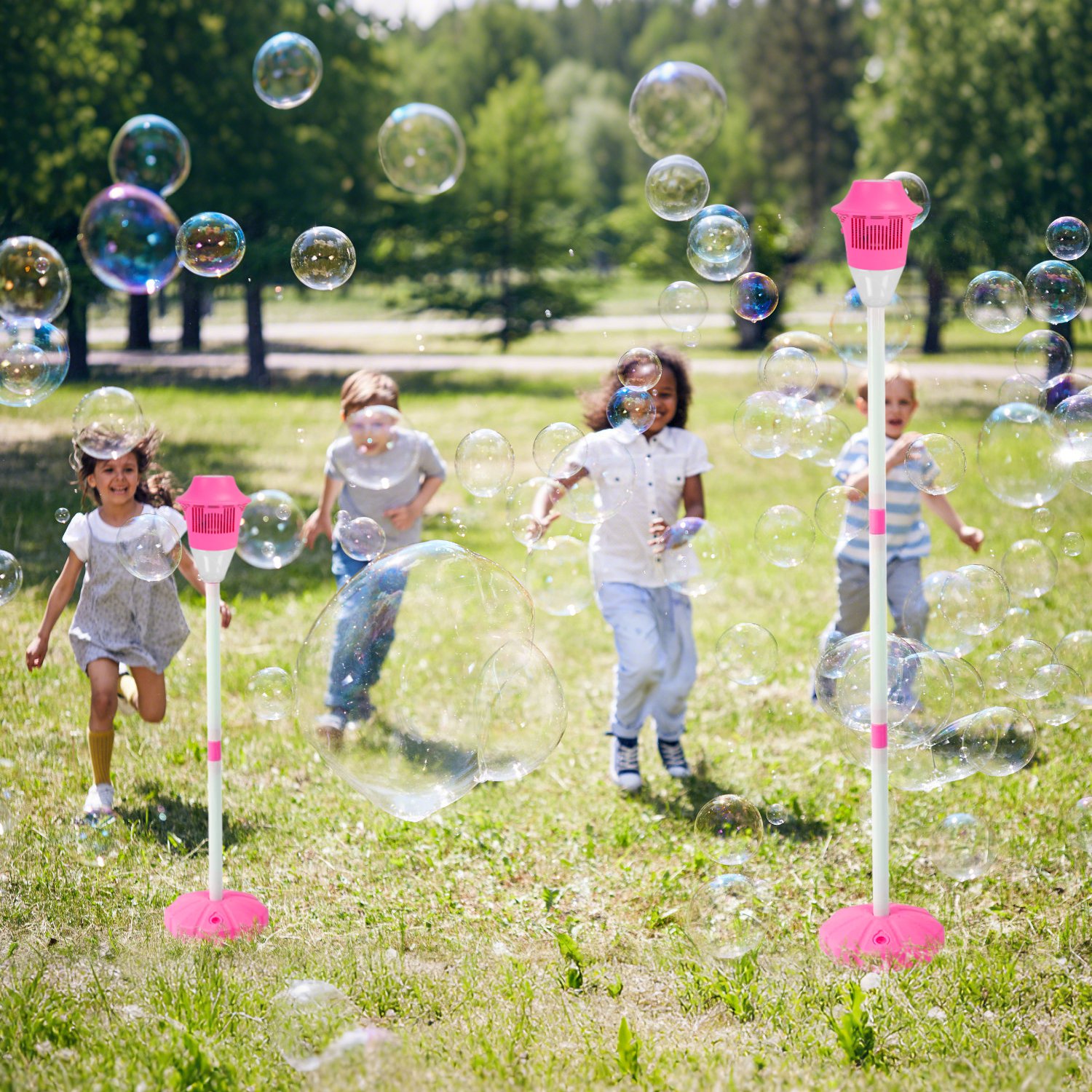 2Pack 3 In 1 Standing Bubble Machines with Colorful Lights and Music Rechargeable Bubble Maker Stands with 2 Modes 3 Adjustable Height for Party Weddi thumbnail 2