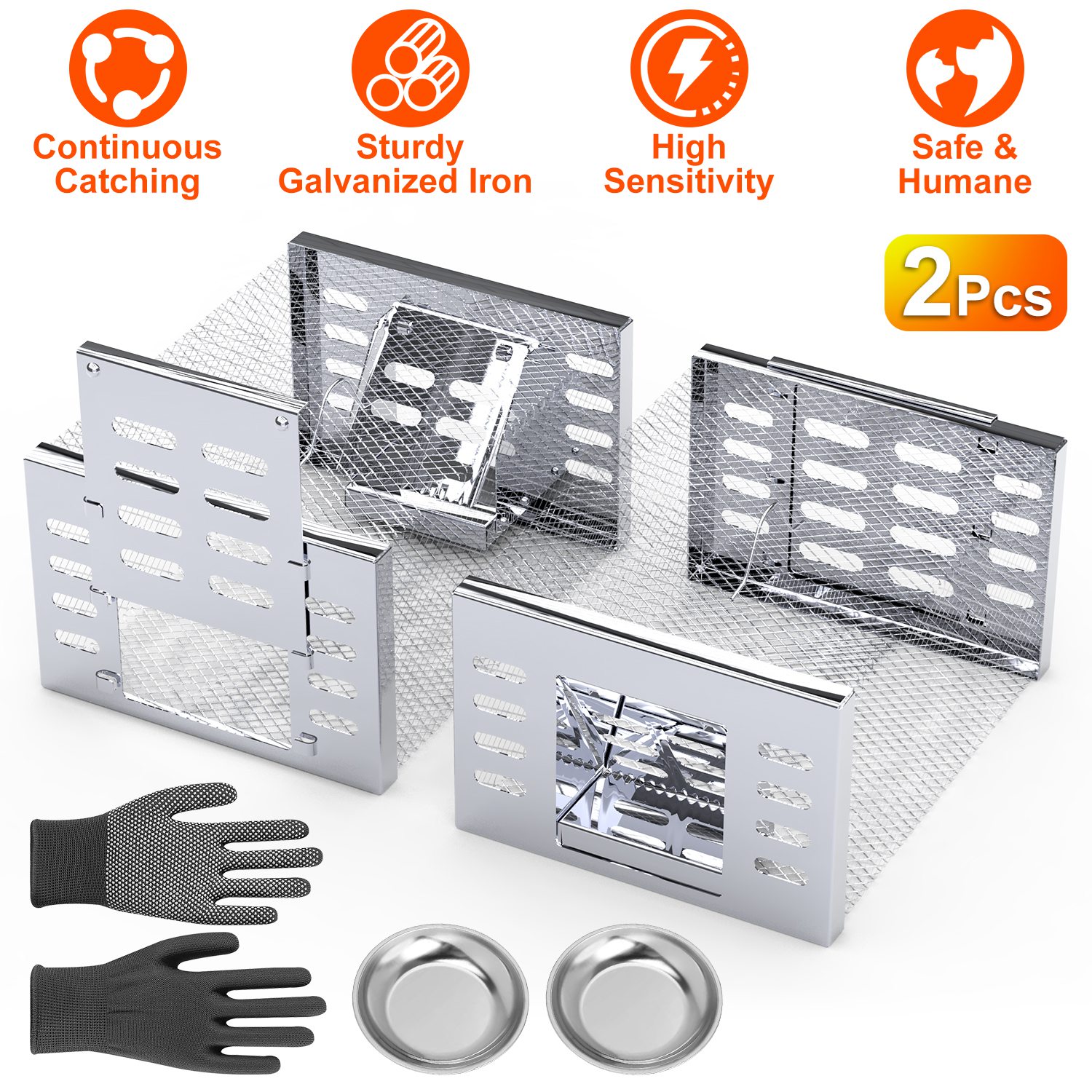 2Pcs Humane Rat Trap Catch and Release Live Mouse Cage Traps with Automatic Continuous Cycle Trapping for Chipmunk Rodent Mouse Small Animals thumbnail 2