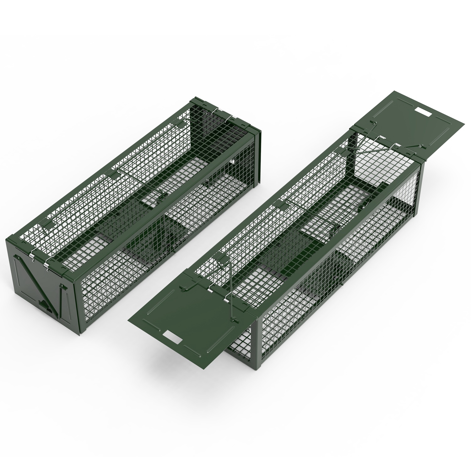 2Pack 15.35x4.72x3.94in 2-Door Humane Live Rat Trap Galvanized Iron Rodent Trap Cage Reusable for Home Garden Farm Warehouse thumbnail 2