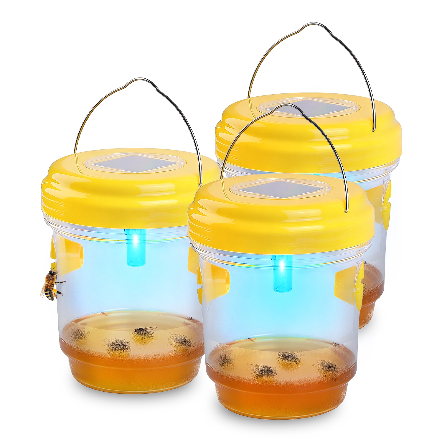 3Pack Solar Wasp Traps Outdoor Hanging Insect Catchers with UV Light for Paper Wasps Yellow Jackets Small Hornets Fruit Flies House Flies thumbnail 2