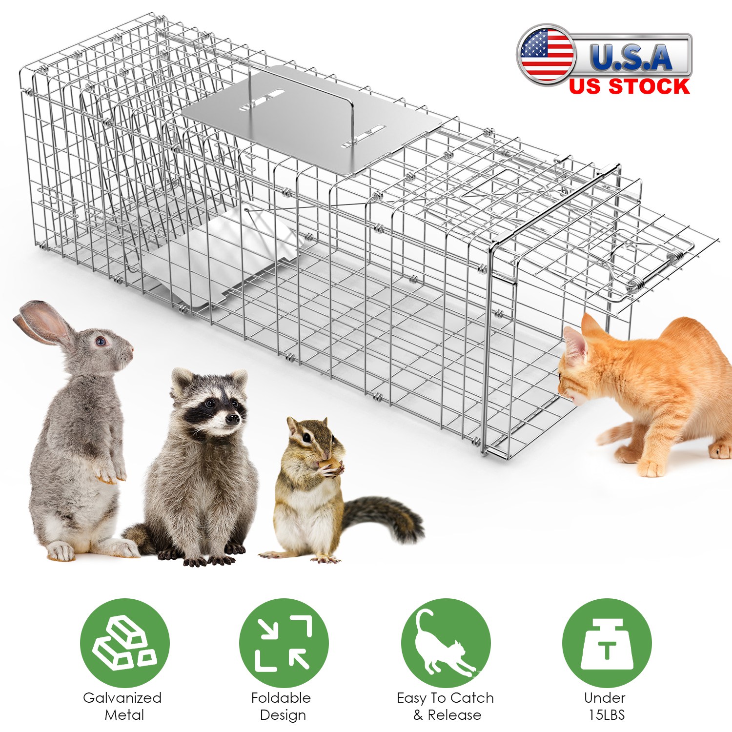 31x12x11 Heavy Duty Folding Live Animal Trap Cage Humane Easy To Catch And Release Trap For Stray Cats Raccoons Squirrel Skunk Groundhog Armadillo Ra thumbnail 3