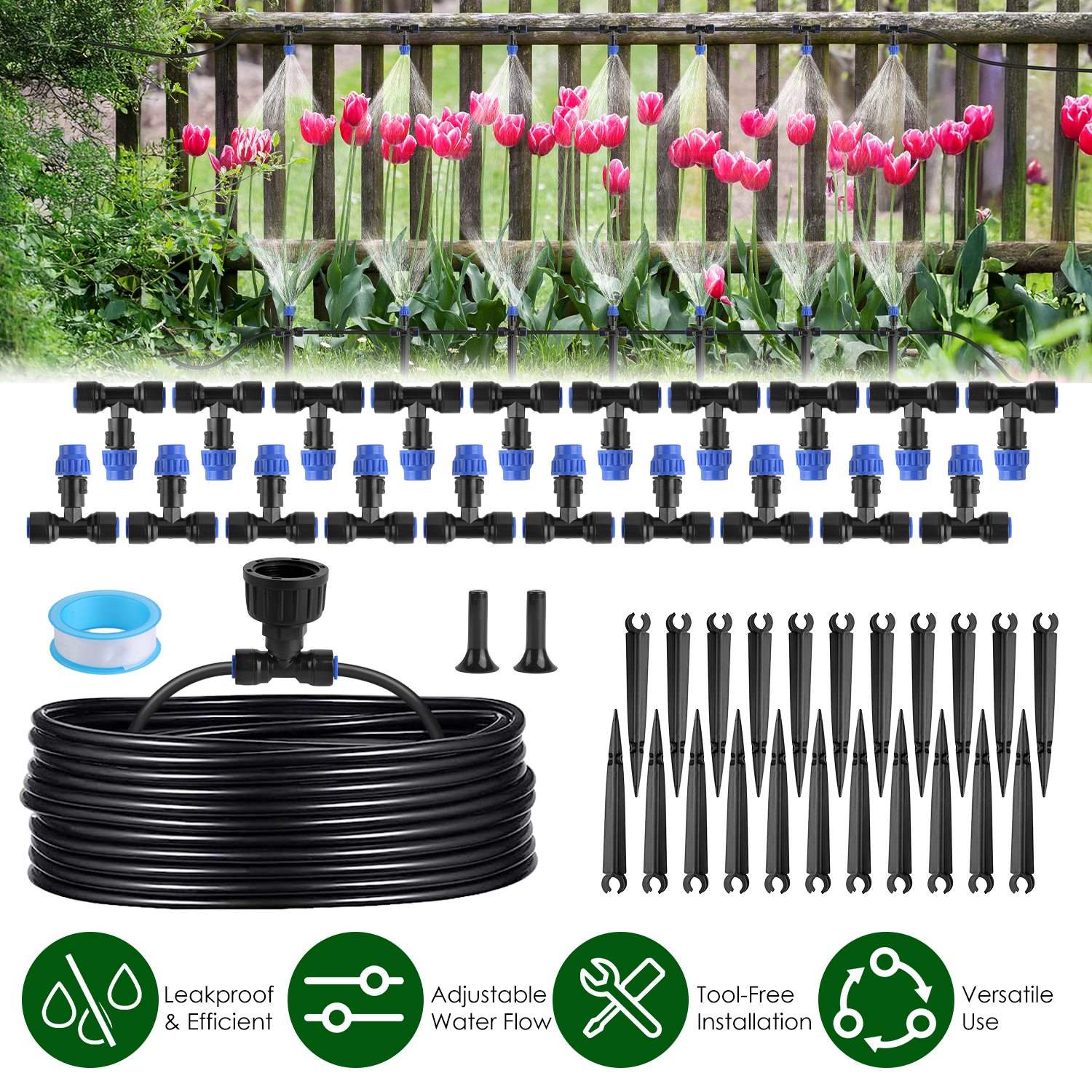 75FT Mist Drip Irrigation System with Adjustable Misting Nozzle Quick Connect Automatic Garden Watering System for Garden Lawn Patio Flower Bed thumbnail 3