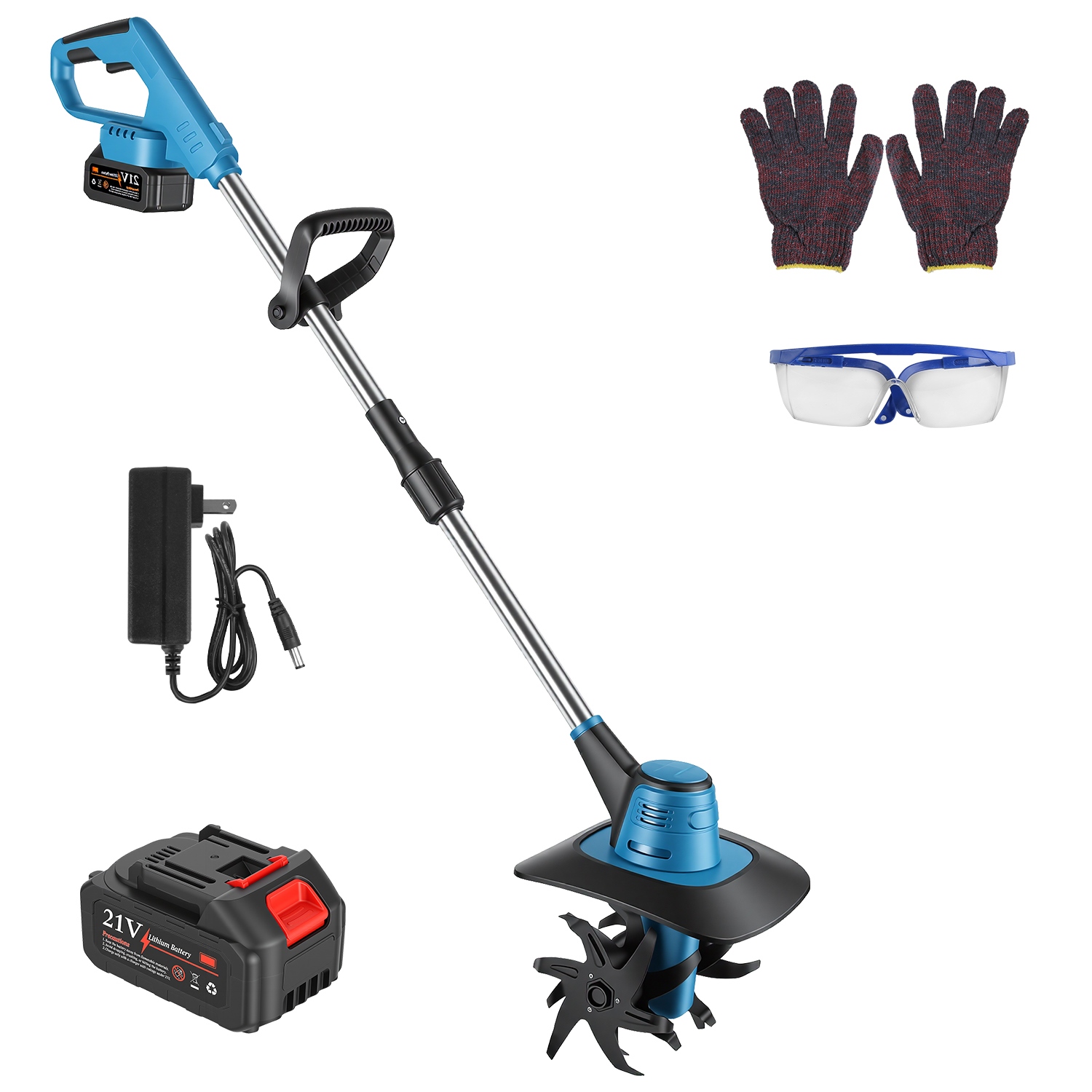 800W 21V Cordless Tiller Cultivator 3.0Ah Battery Powered Tiller with 8.66" Width 6.69" Depth Manganese Steel Tines for Soil Cultivation Weeding Garde thumbnail 3