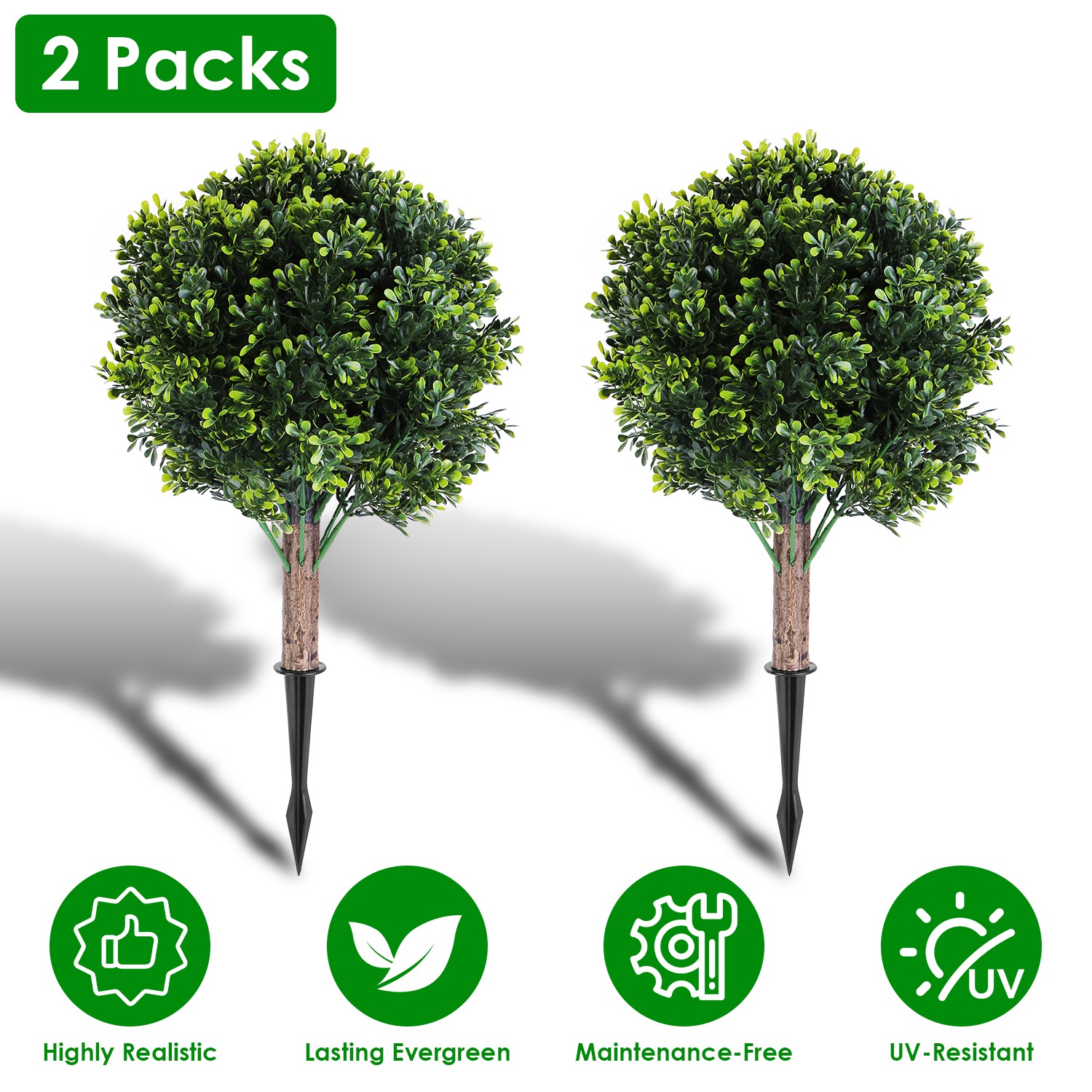 2 Packs Faux Boxwood Ball Trees Artificial Peanut Topiary Tree UV Resistant Artificial Shrubs Fake Plants Evergreen Artificial Bush with Ground Spike thumbnail 3