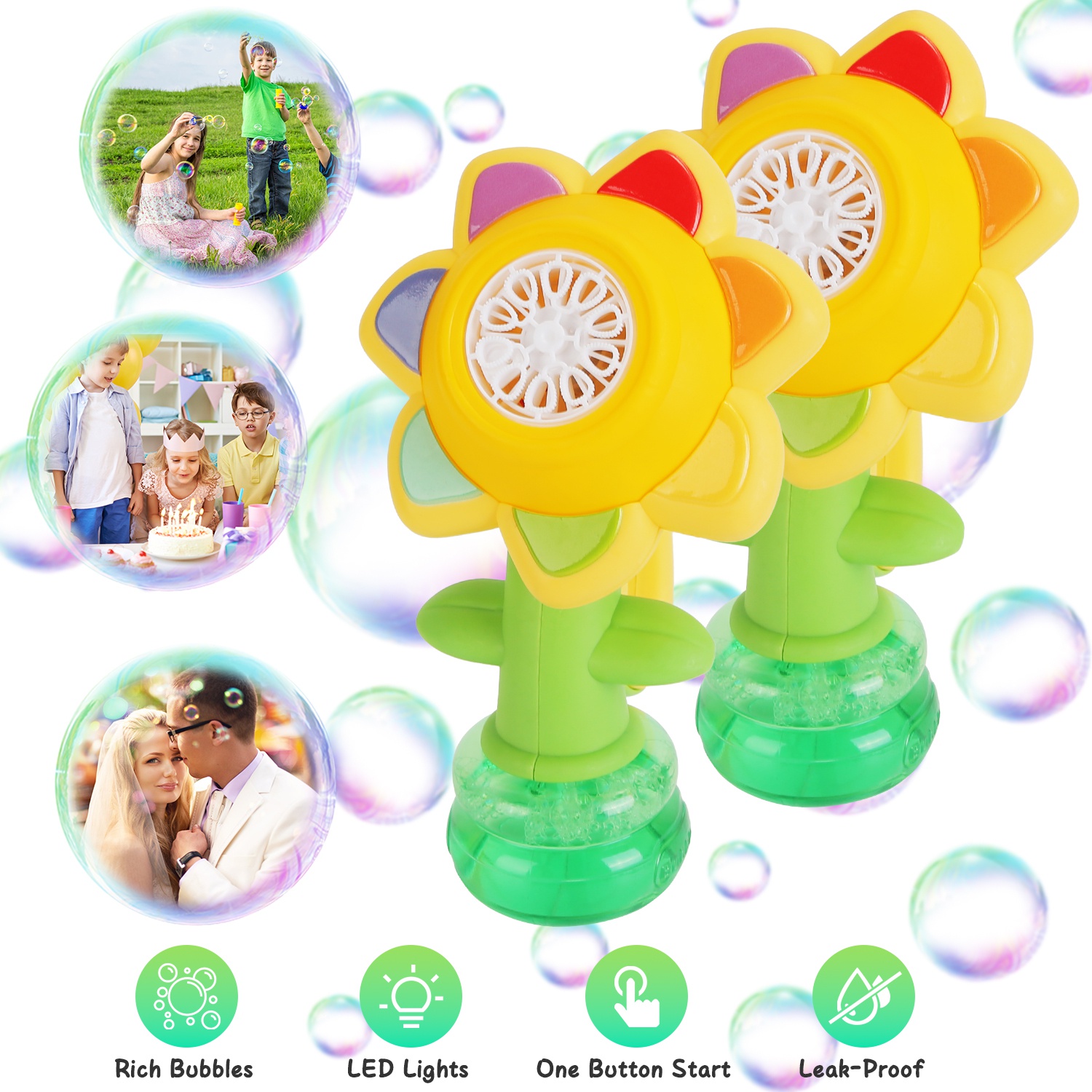 2Pcs Bubble Machines With Lights For Kids Rechargeable Dancing Sunflower Bubble Maker For 4-8Years Old Toddlers Outdoor Summer Play Toy Party Birthday thumbnail 3