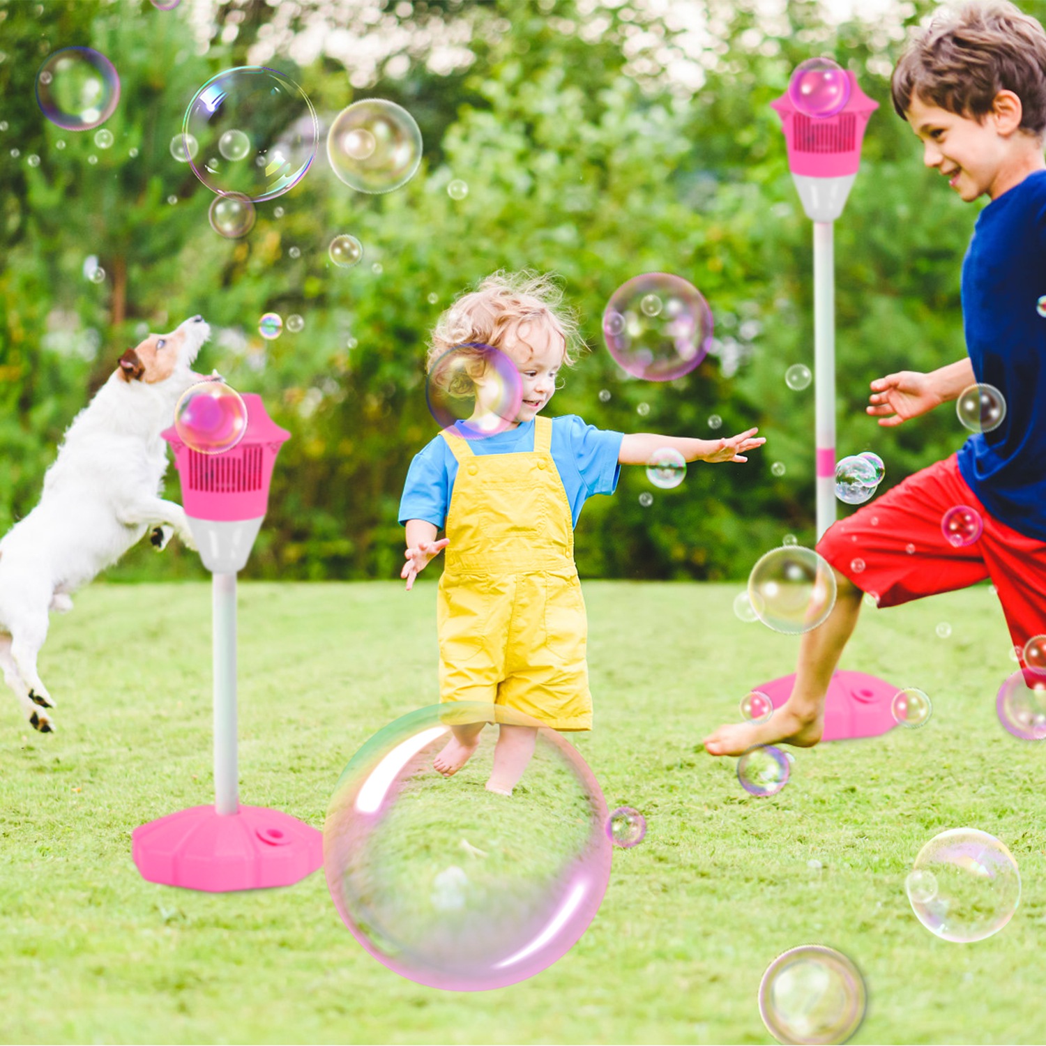 2Pack 3 In 1 Standing Bubble Machines with Colorful Lights and Music Rechargeable Bubble Maker Stands with 2 Modes 3 Adjustable Height for Party Weddi thumbnail 3