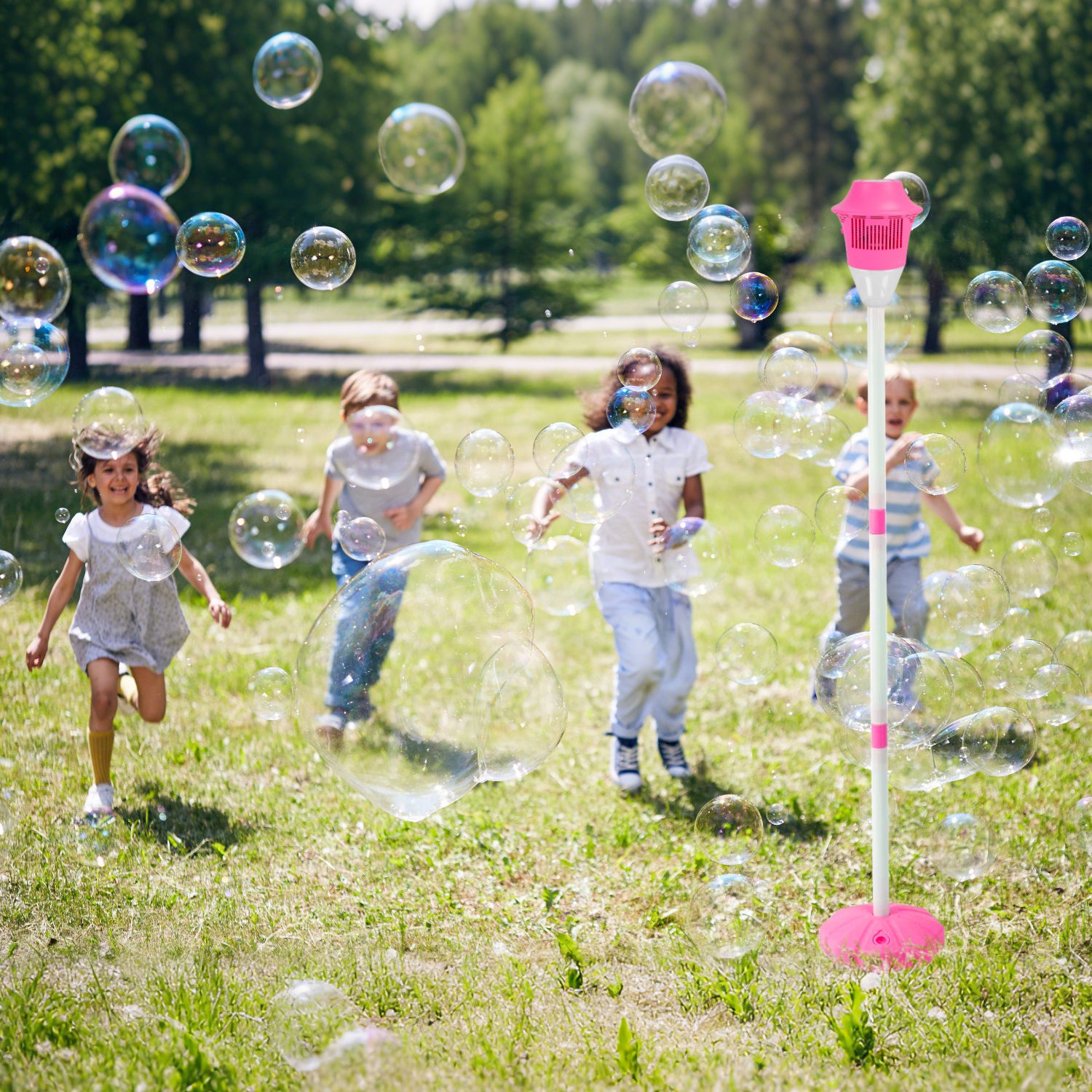 3 In 1 Standing Bubble Machine with Colorful Lights and Music Rechargeable Bubble Maker Stand with 2 Modes 3 Adjustable Height for Party Wedding Indoo thumbnail 3