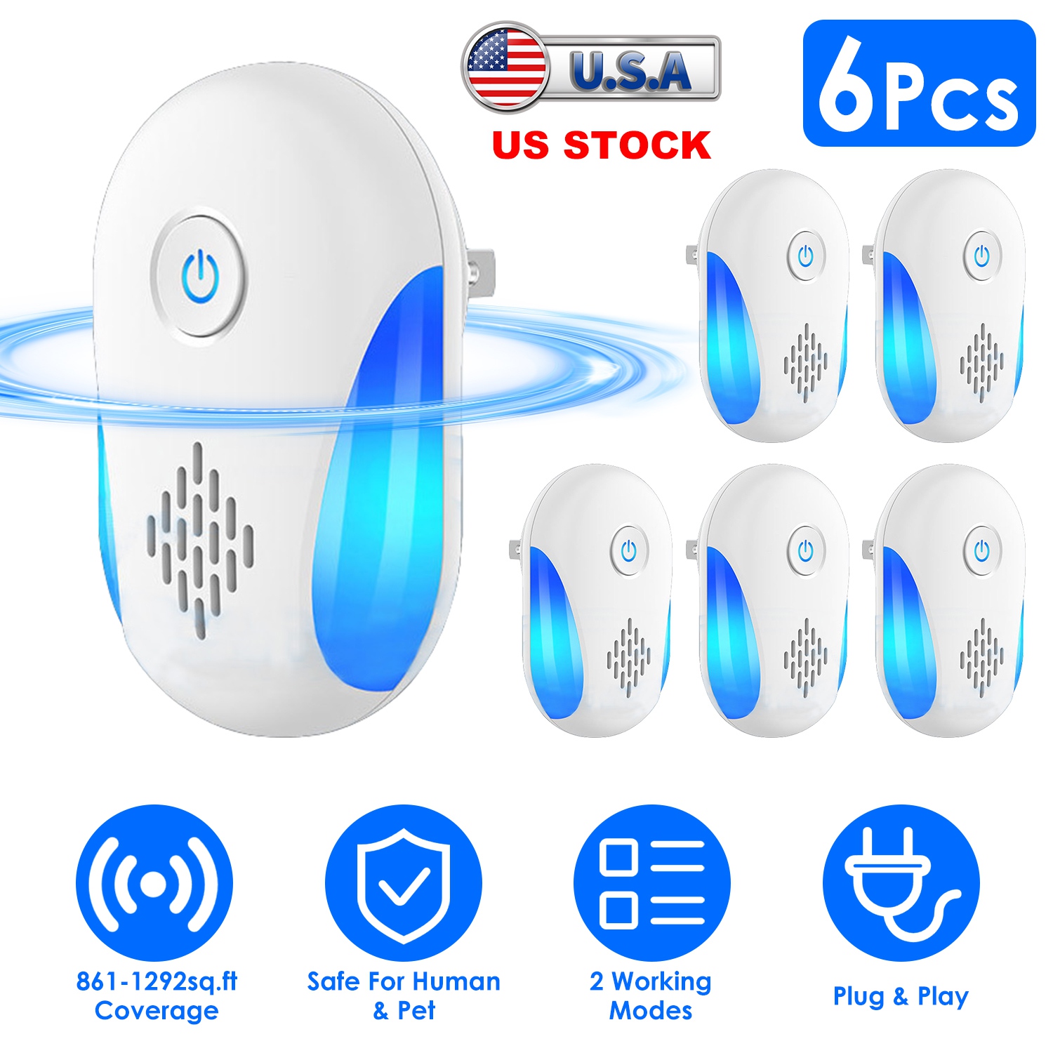 6 Packs Ultrasonic Pest Repellers Electric Plug-In Indoor Pest Control Mouse Repellent Chaser Deterrent Rodent Chaser with 2 Modes for Home Kitchen Of thumbnail 3